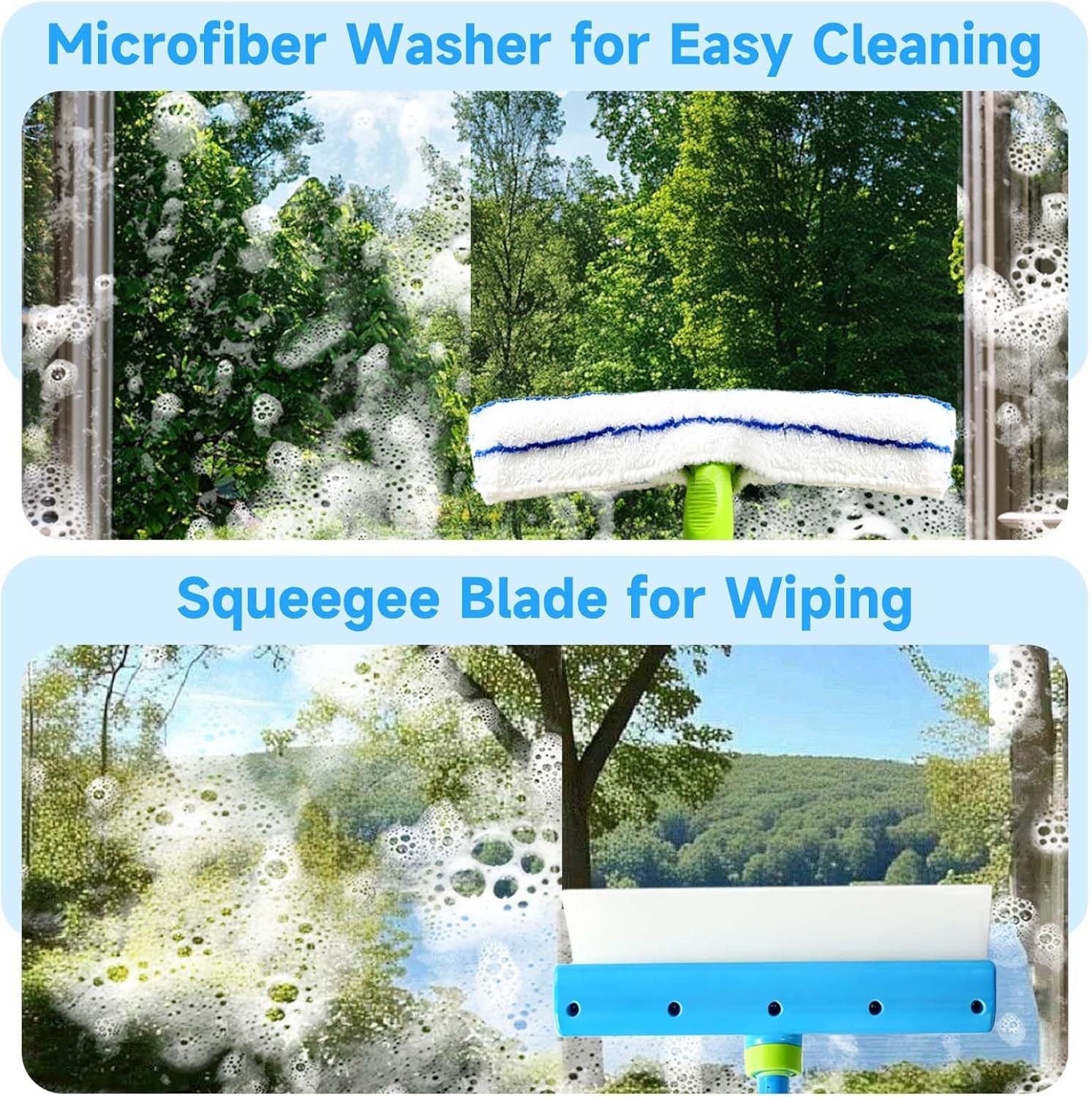 3 in 1 Recyclable Green Window Cleaning Kit Squeegee with Microfiber Scrubber
