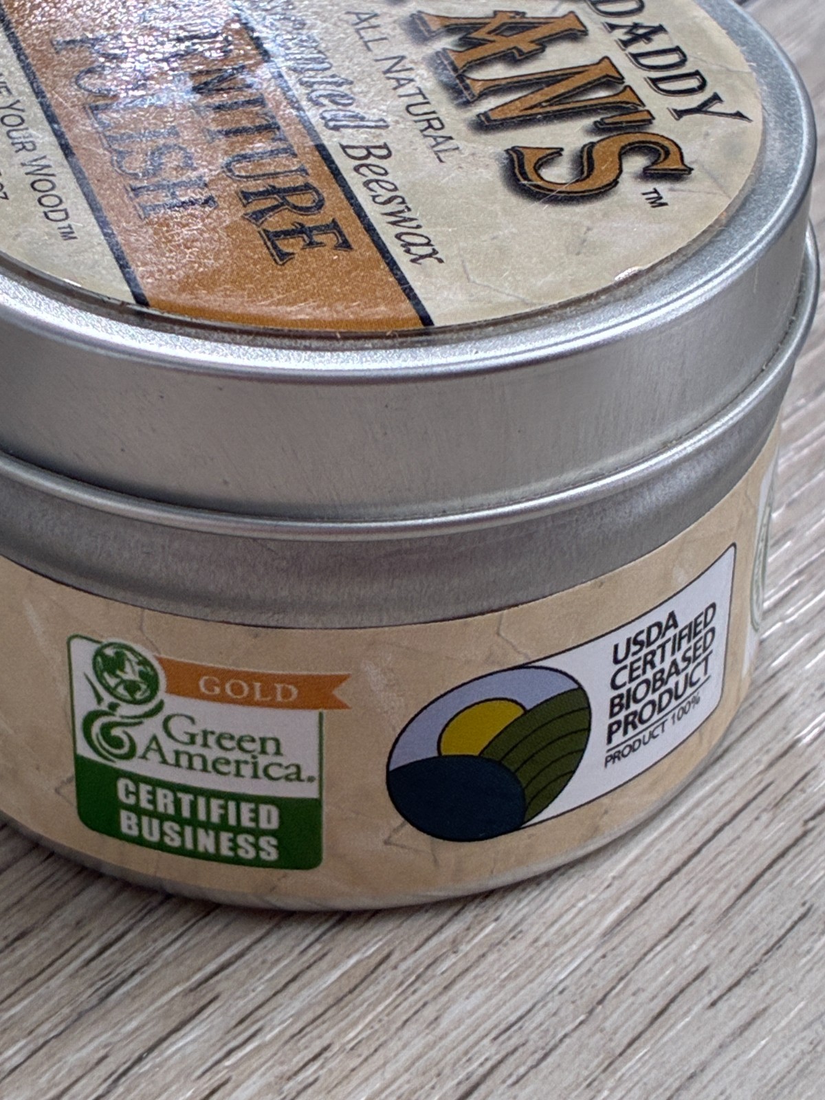 Daddy Vans All Natural Beeswax Olive Oil Carnauba Furniture Polish Unscented 5oz