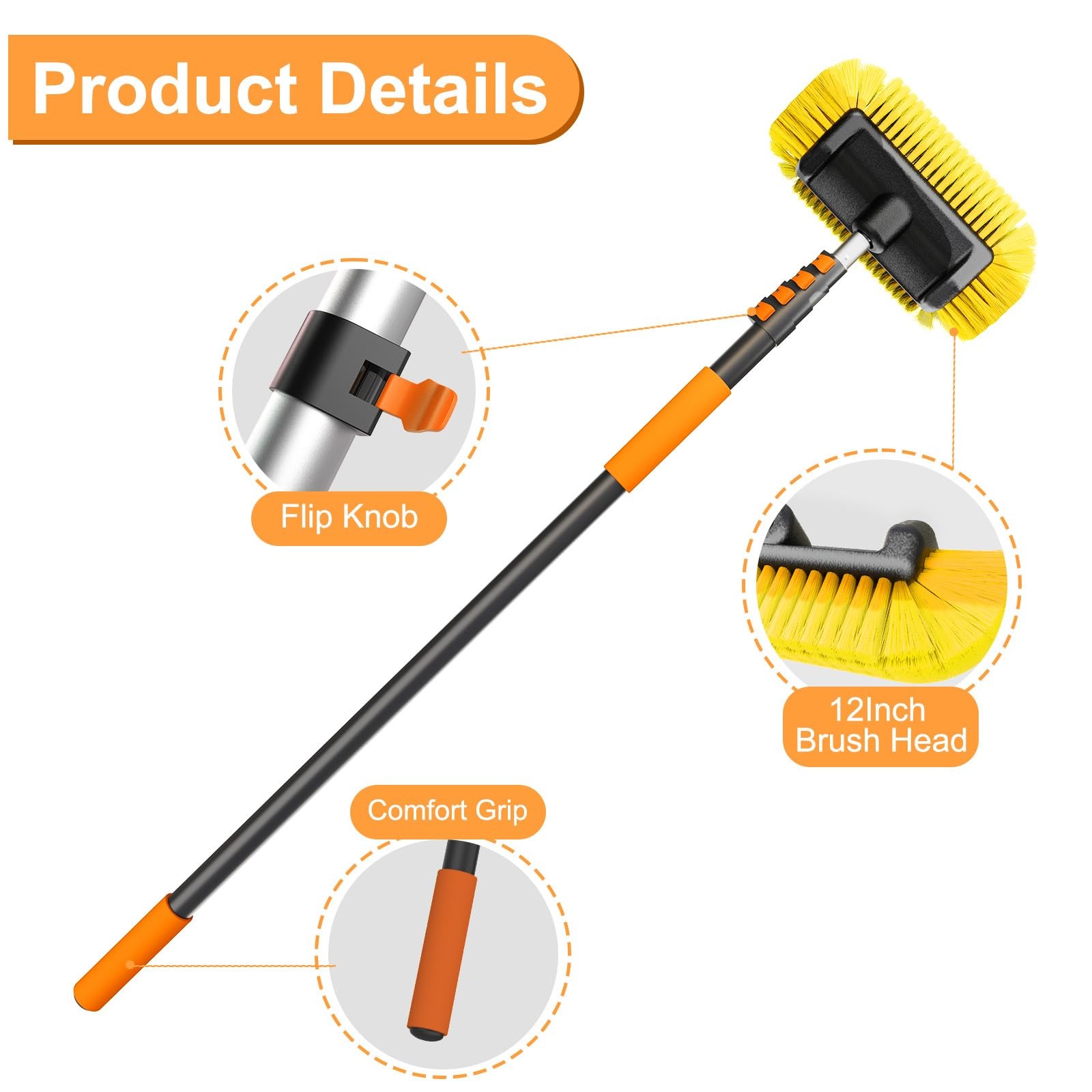 Car Wash Brush, 16FT Telescopic Car Wash Brush with Long Handle, 12-Inch Soft…