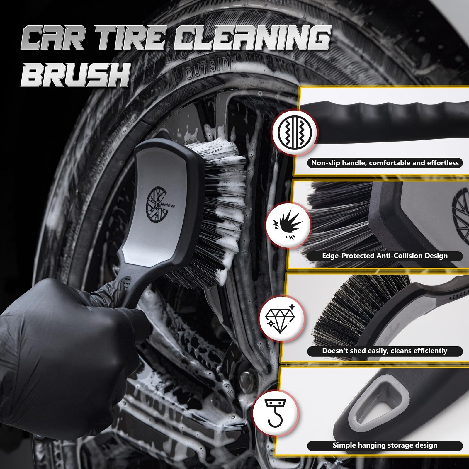 “Car Wheel & Tire Brush Set 2 Pack Rim Cleaner and Stiff Scrub Brushes”