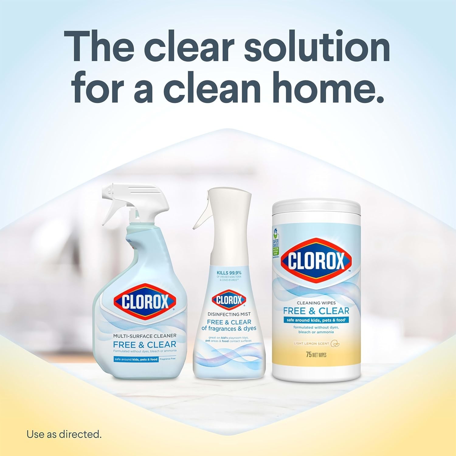 Free and Clear Cleaning Wipes Light Lemon Scent 75 Count Pack of 3