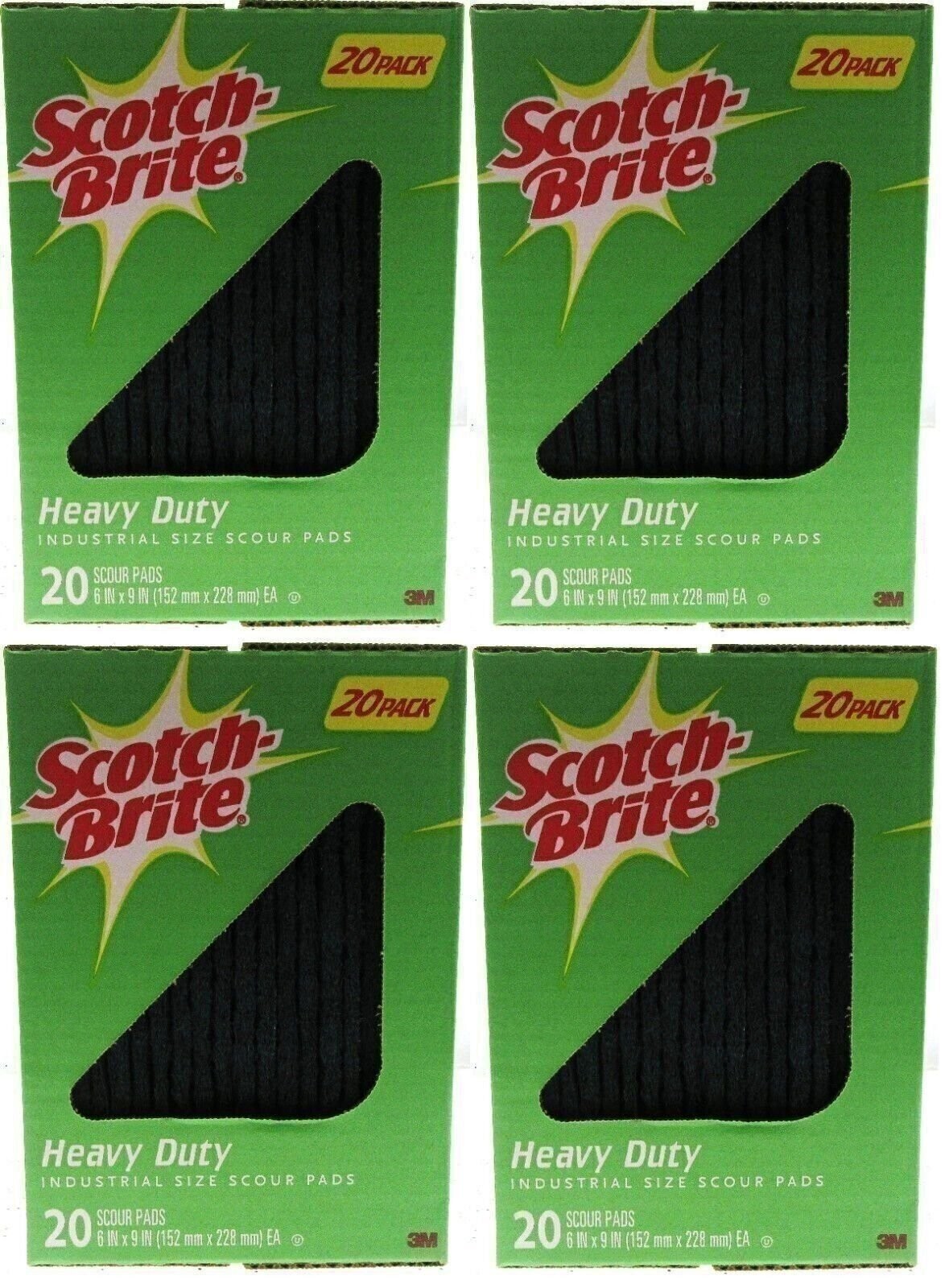 Scotch Brite Heavy Duty Industrial Size Box of 20 Scour Pads 6″x9″ ~ Lot of 4