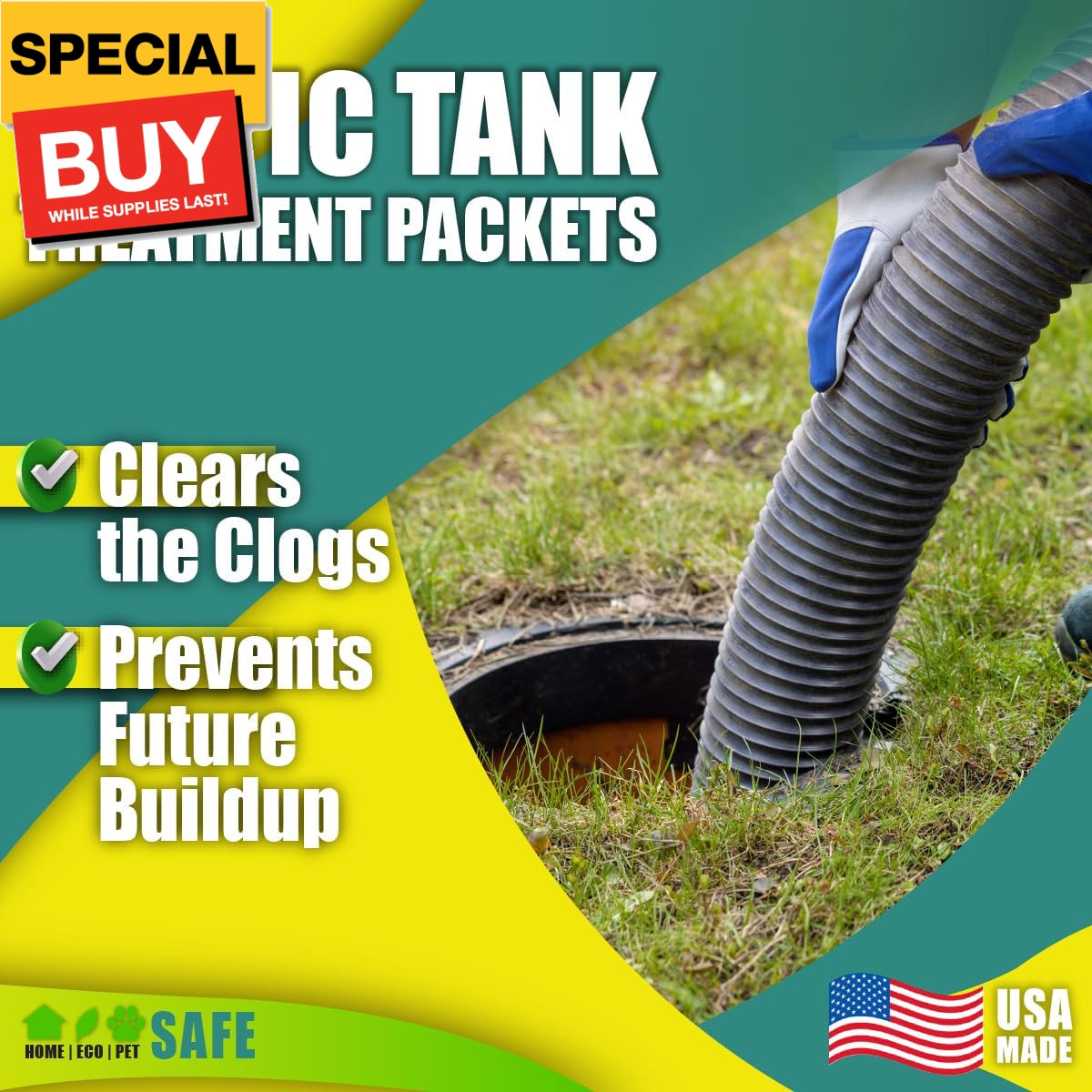 Septic Tank Treatment Packets, Septic Safe Clog Remover, Prevents Expensive Sept