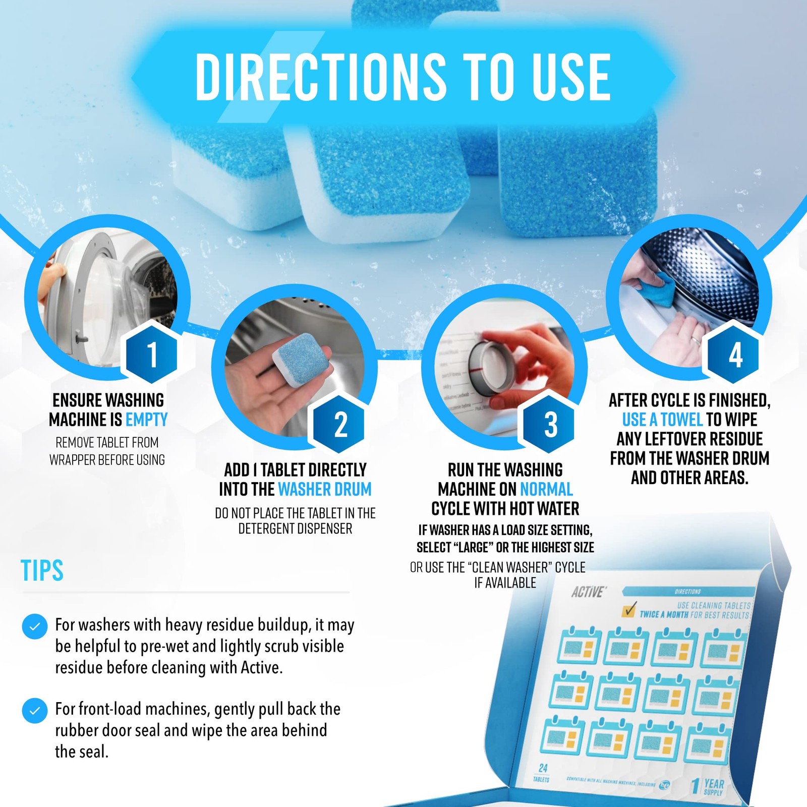 Washing Machine Cleaner Descaler 24 Pack – 1 Count (Pack of 24), Blue/White
