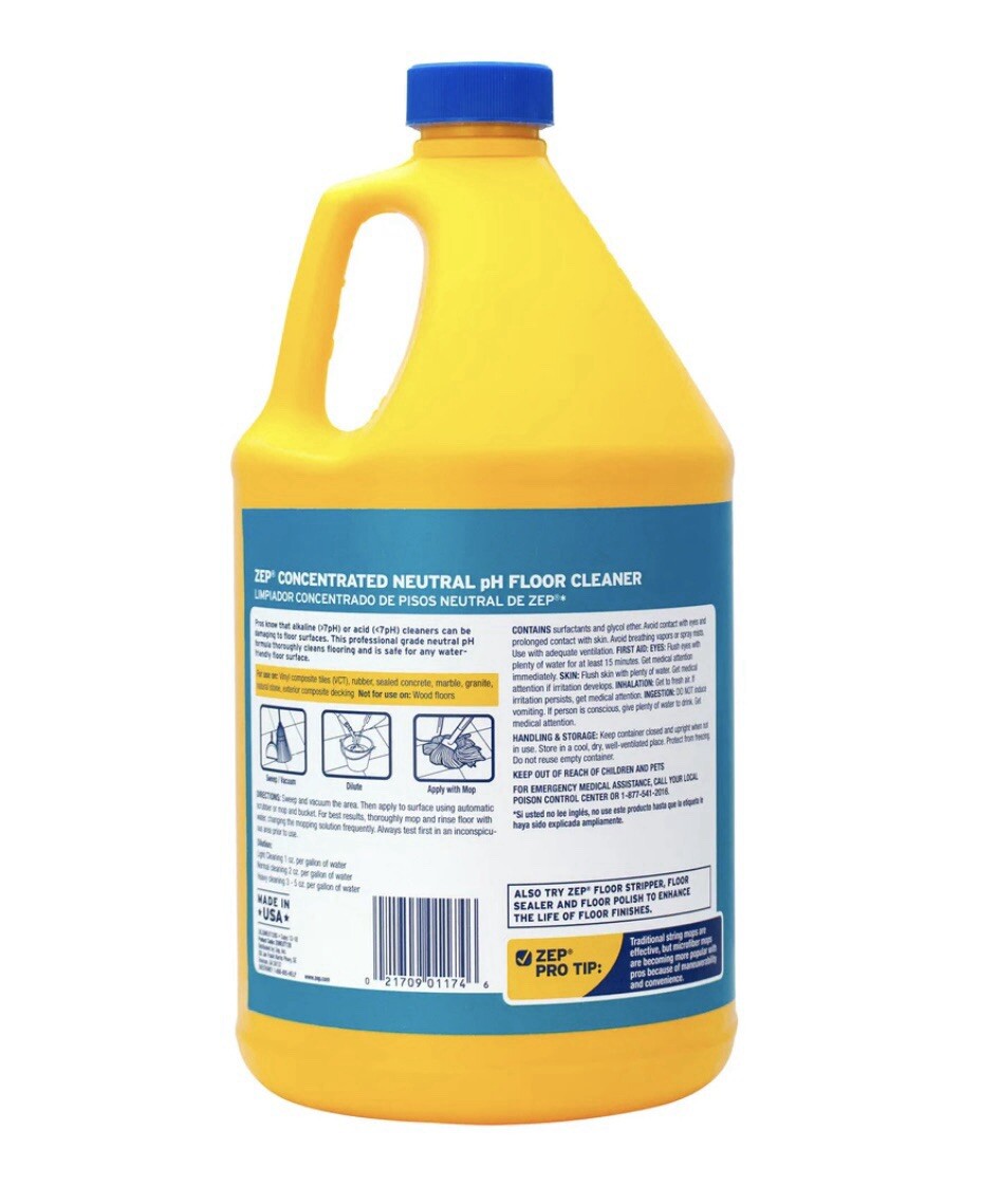 Zep Neutral pH Floor Cleaner Concentrate 1 Gal No Rinsing Needed/Vinyl/Stone/etc