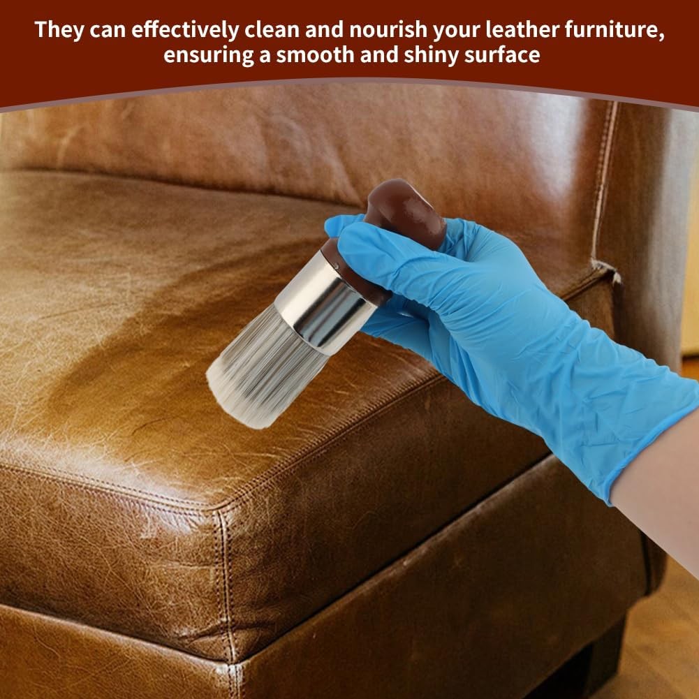 2Pcs Leather Cleaning Brushes with Gloves, Furniture Wax Brush for Wood & Car