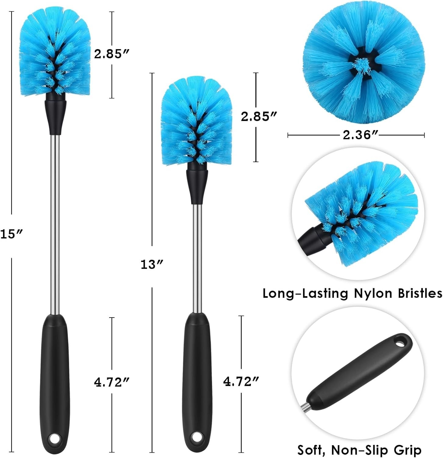 2 Pack Stainless Steel Water Bottle Brushes – Comfortable Grip & Easy Storage