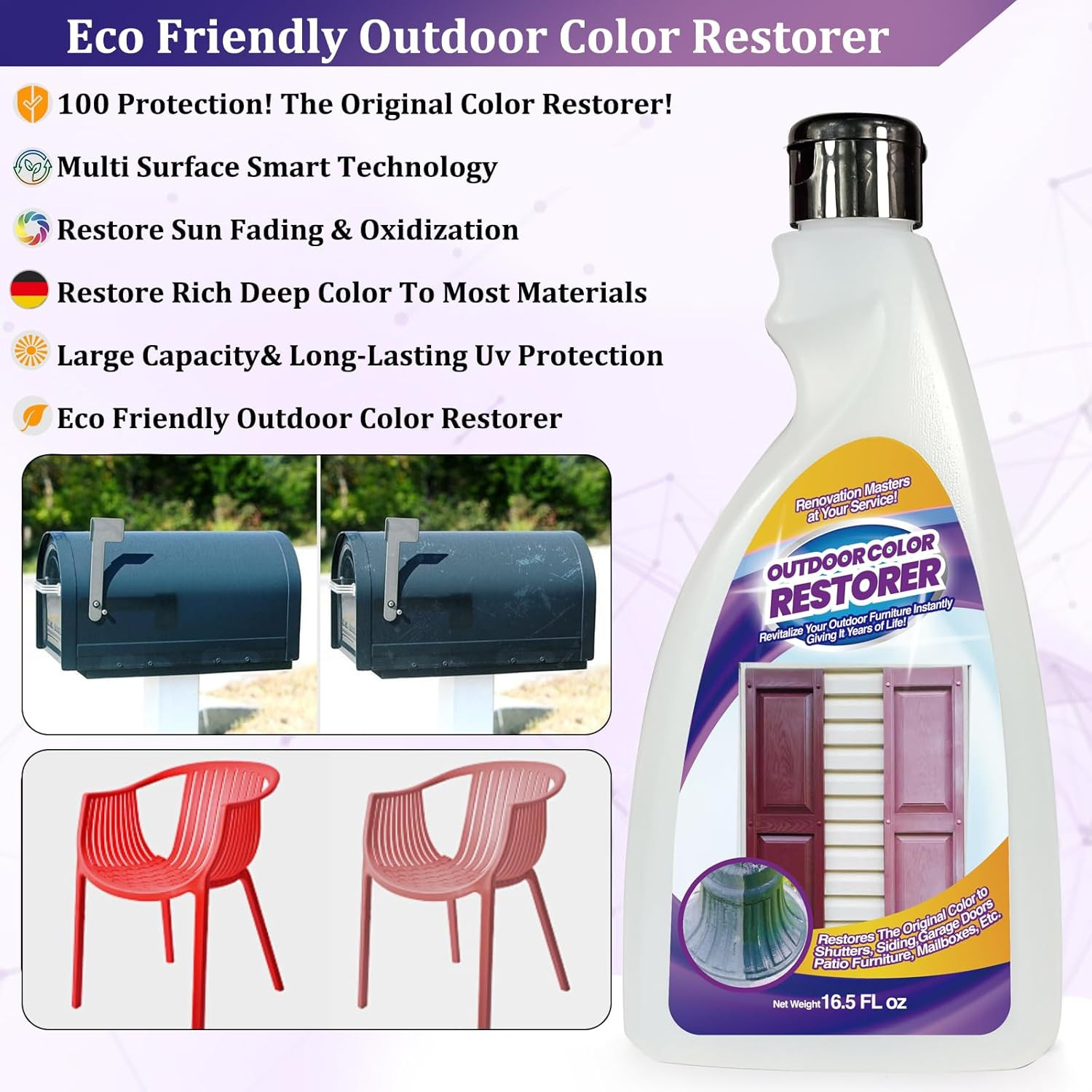 Outdoor Color Restorer Plastic Vinyl Shutter Restorer Faded Sun-Damaged and Oxid
