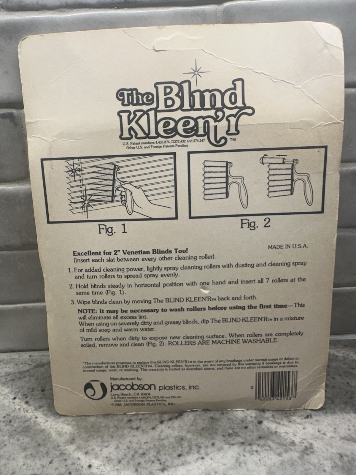 NOS Vintage 1983 Empire Brushes Inc The Blind Kleen’r Cleans Blinds Fast & Easy