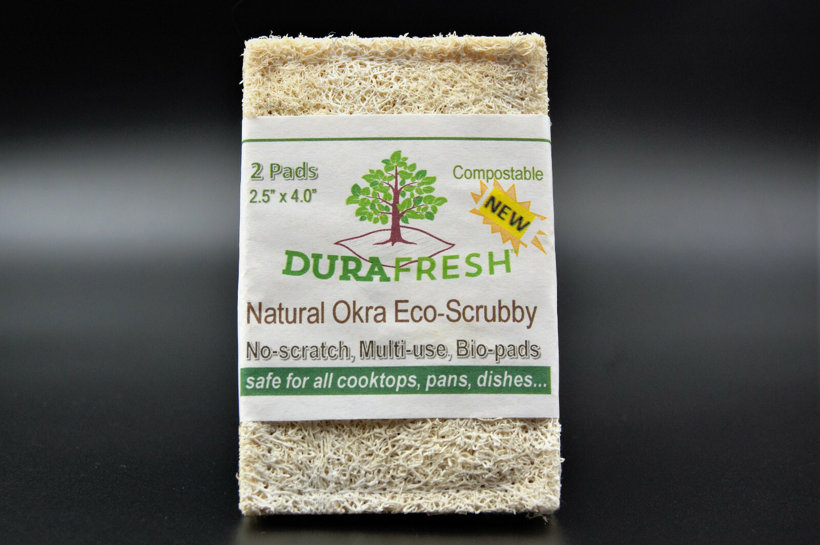 2-pk Natural Okra Dish Scrub Pad for Kitchen Dishes. Compostable Brillo Sponge