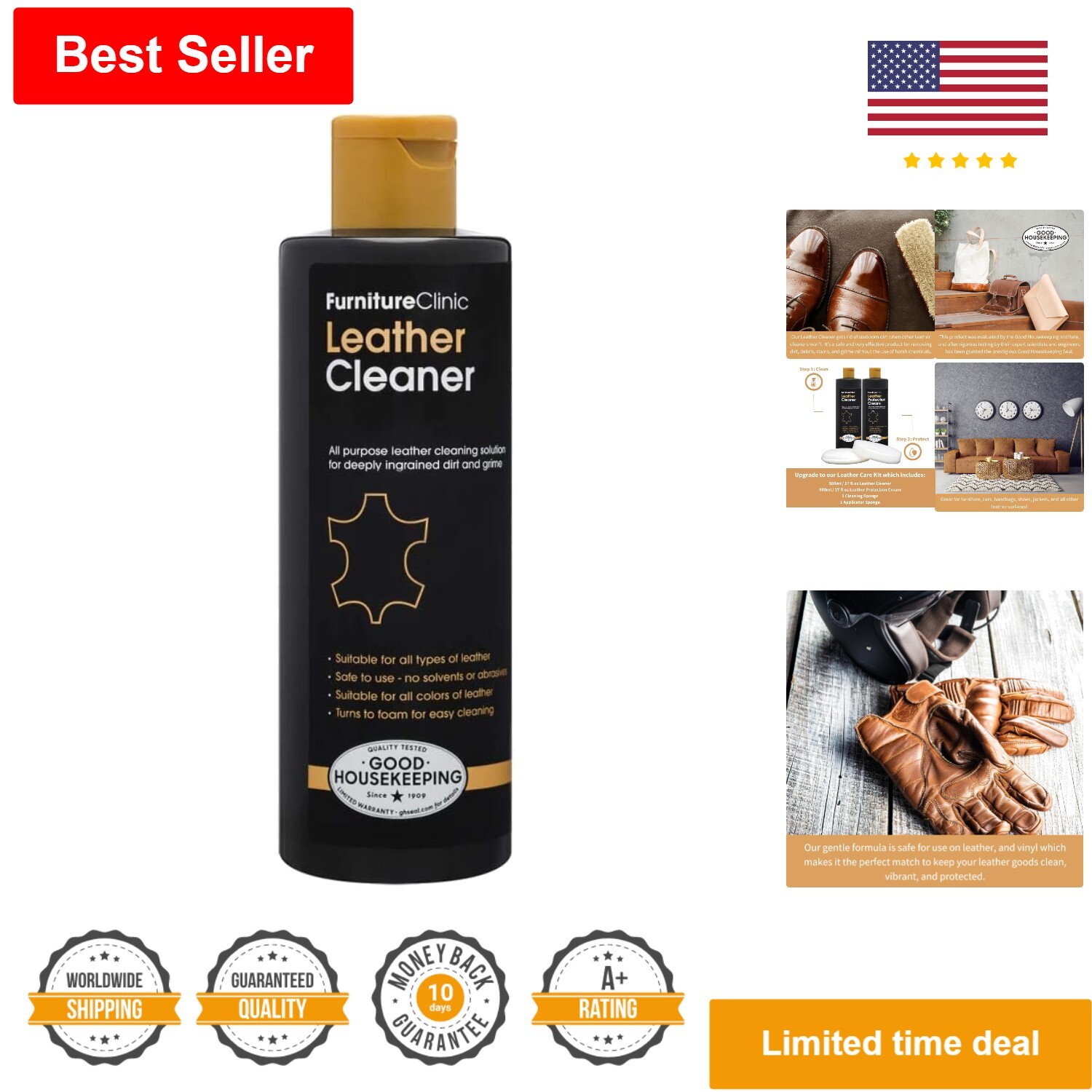 Leather Furniture Cleaner – Removes Dirt & Grime – 8.5oz/250ml