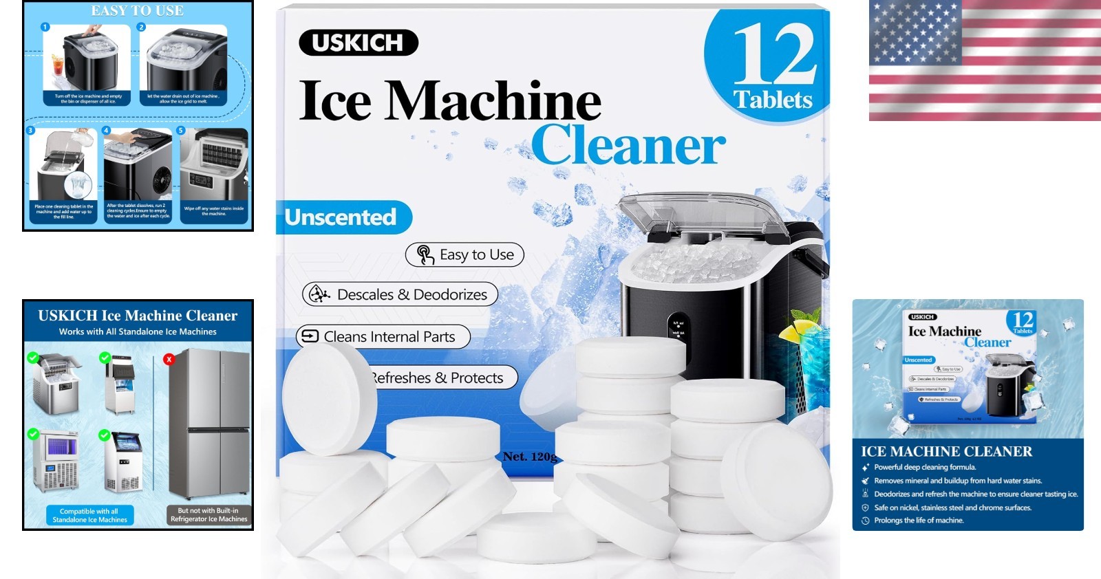 Food Grade Ice Machine Cleaner Tablets – Nickel Safe 12 Count for All Ice Makers