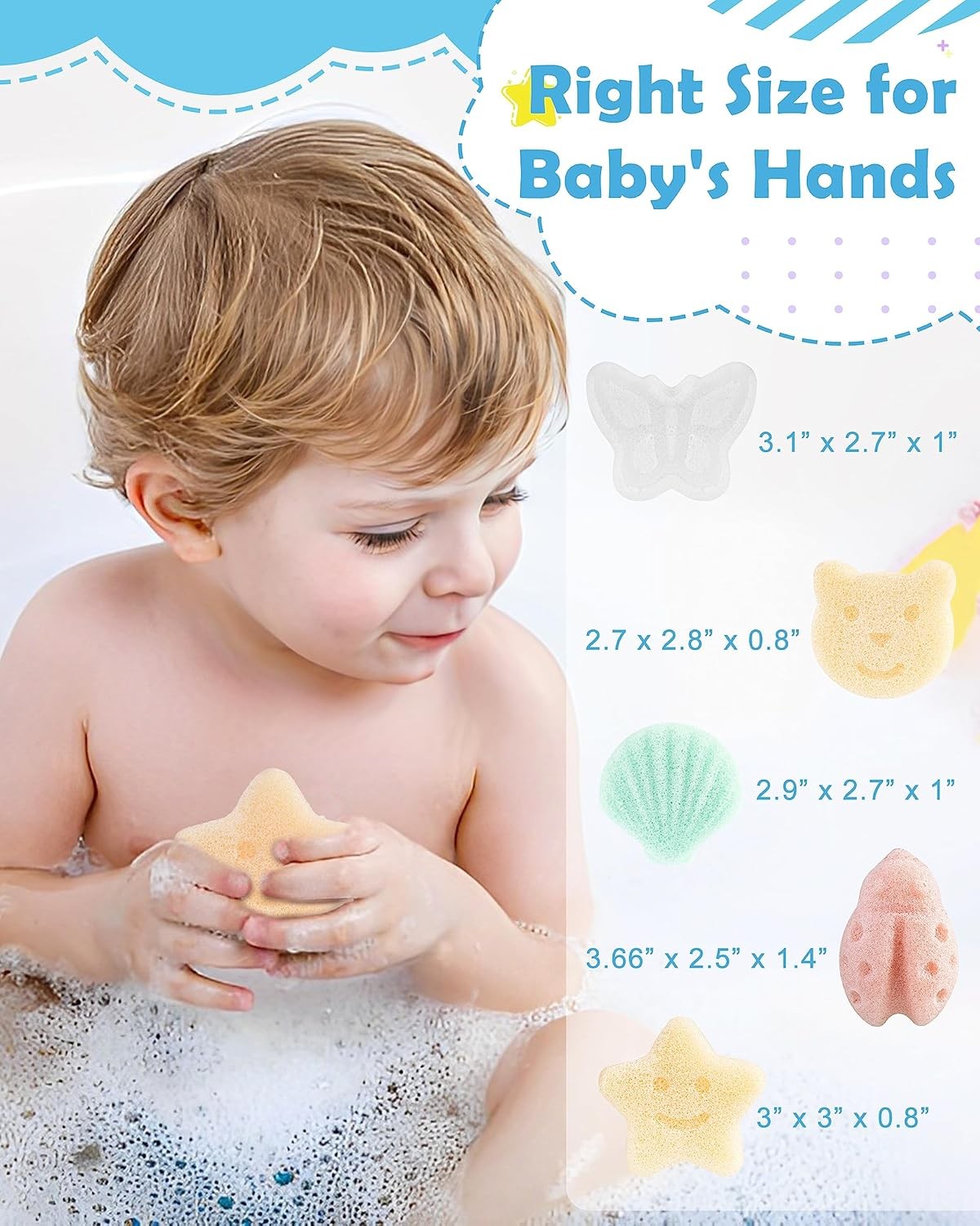 Konjac Baby Spon for Bathing, Natural Cute Shapes, Kids Bath