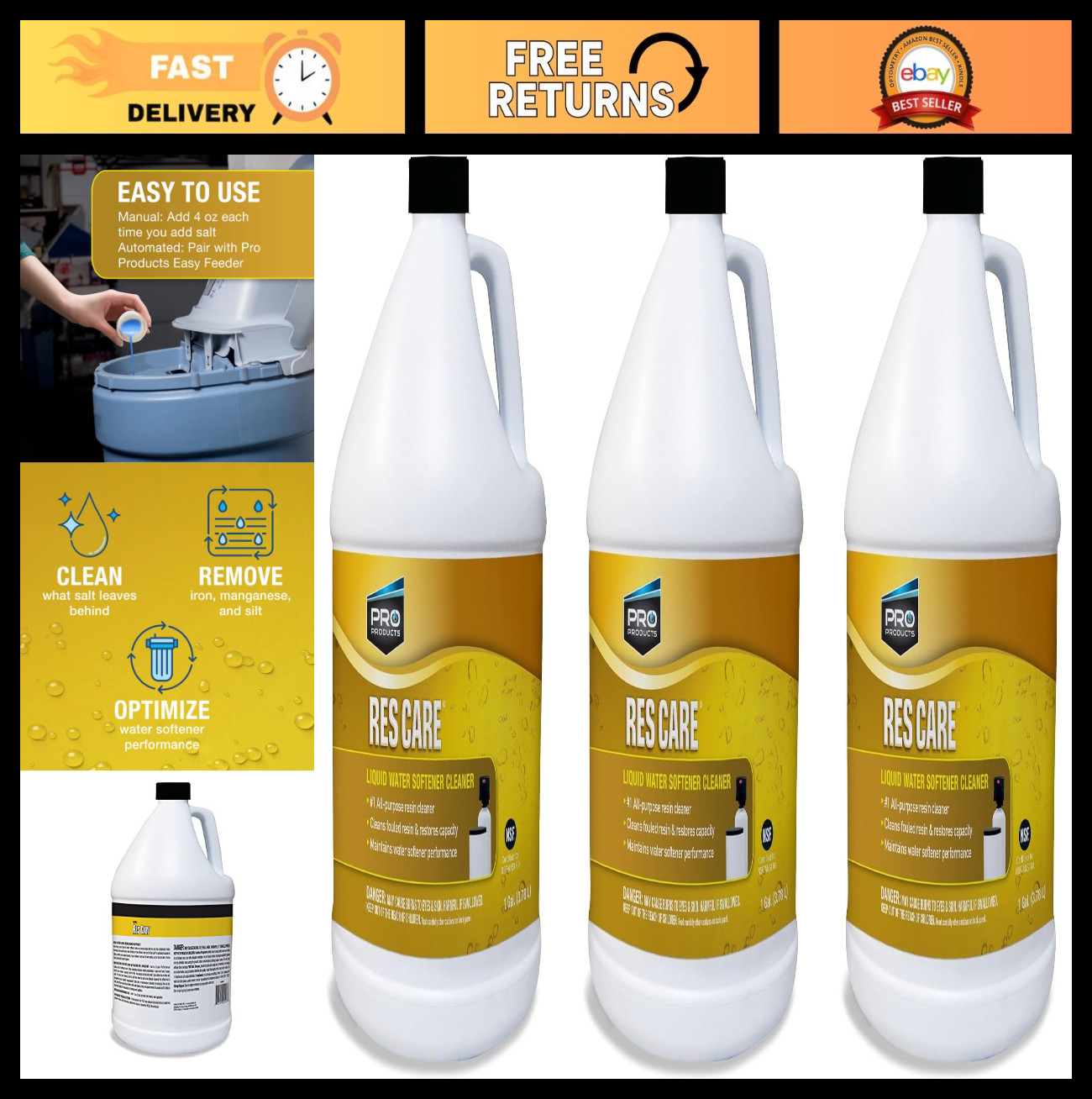 All-Purpose Water Softener Cleaner Liquid Refill, 1 Gallon, Pack of 3 – 3X Effec