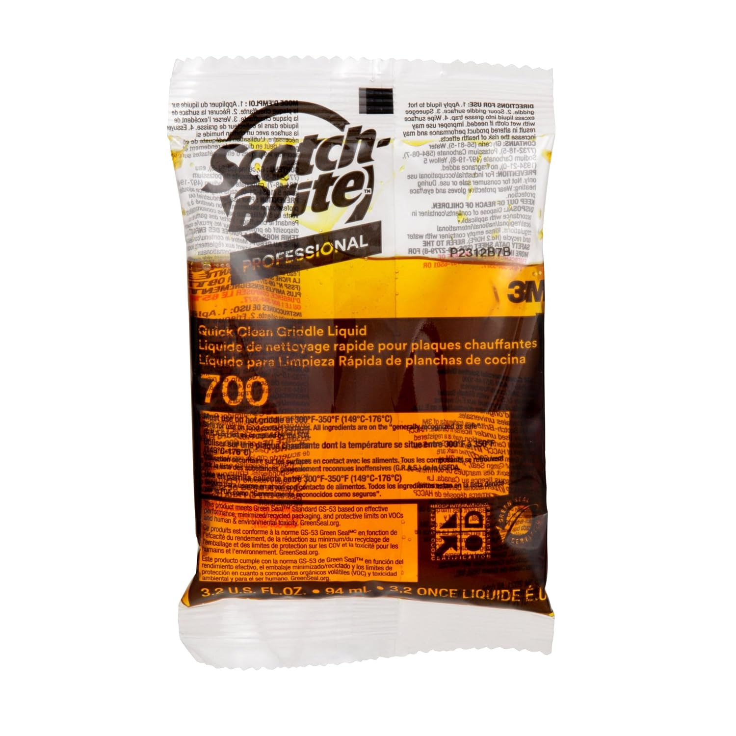 Scotch-Brite Griddle Cleaning, Quick Clean Liquid 700-40, 3.2 Oz Packet, 40/Pack