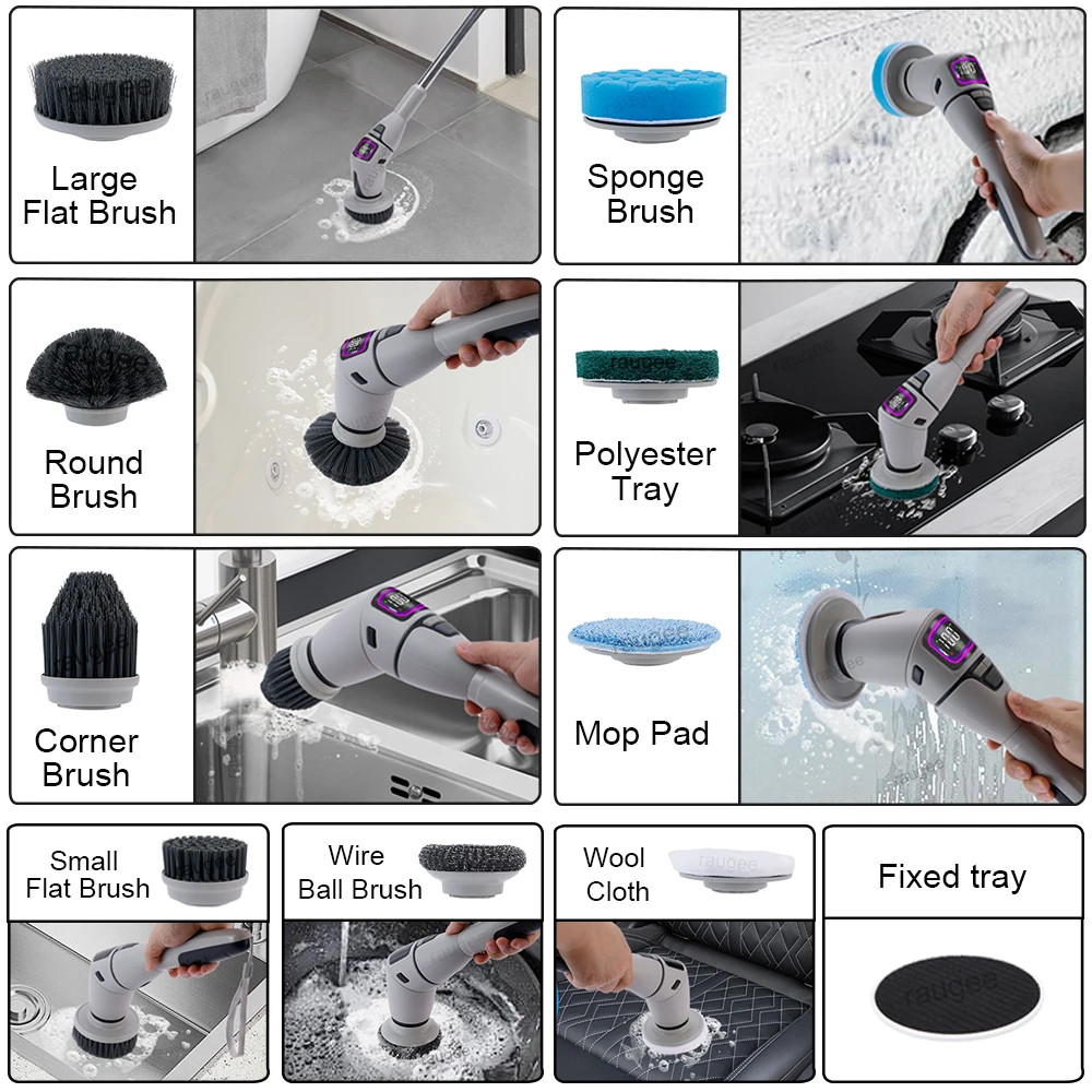 Electric Bathroom Cleaning Brush 10 in 1 Multifunctional Household Wireless Elec