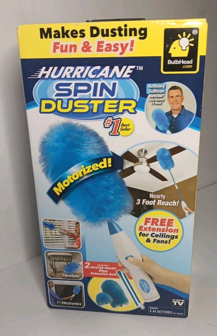 New Hurricane Spin Duster Motorized Dust Wand w/3ft Extension For Ceiling Fans