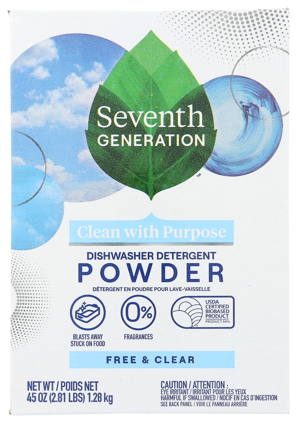 Seventh Generation Free And Clear Dishwasher Powder 45 Oz 12 Pack