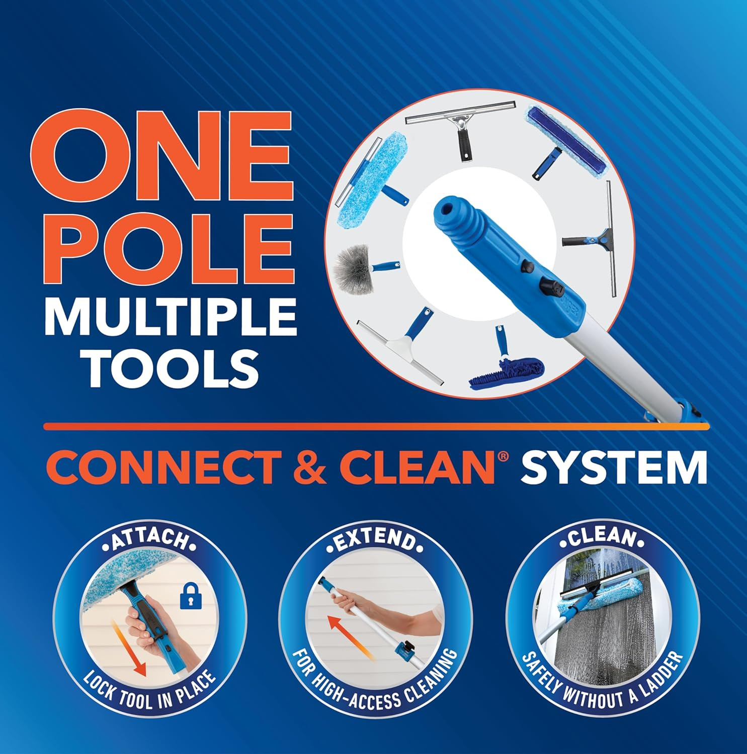 Professional 2-In-1 Squeegee and Scrubber, 14” Window Cleaning Tool and 8’ Conne