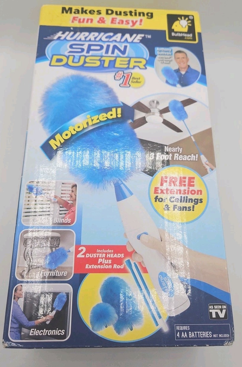Hurricane Spin Duster Motorized Dust Wand w/3ft Extension For Ceiling Fans