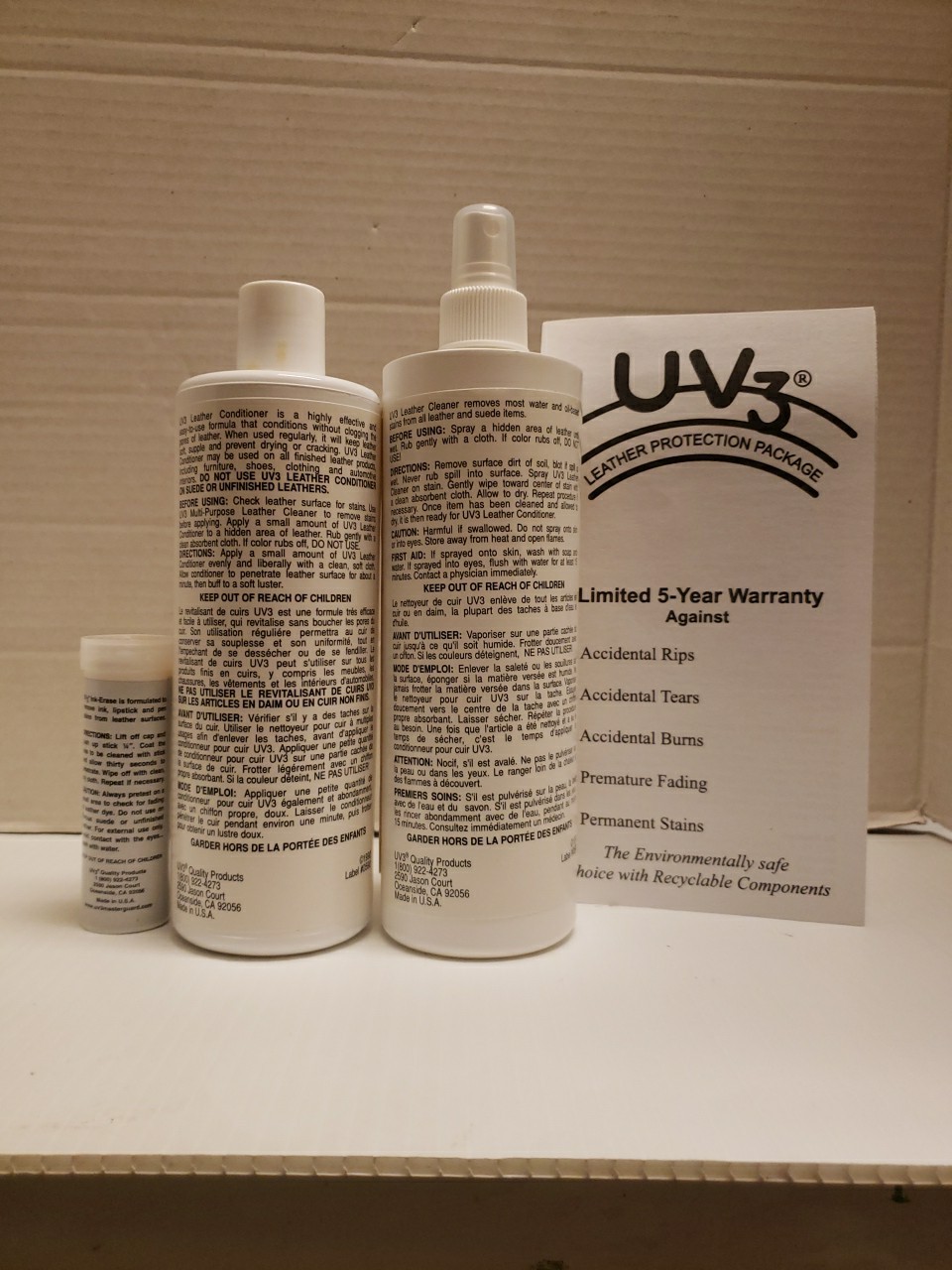 Masterguard 3 Piece UV3 Leather Protection Package Deluxe Furniture Care Kit