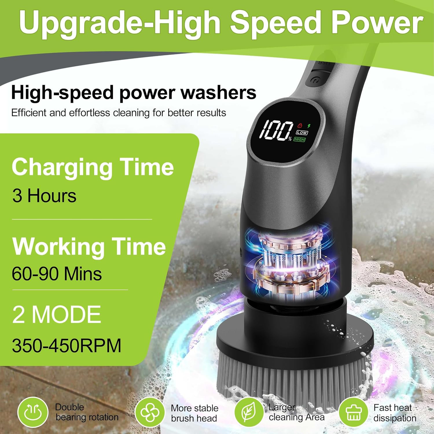 Wky-Electric Spin Scrubber – 10-In-1 Cordless Shower Scrubber & Cleaning Brush w