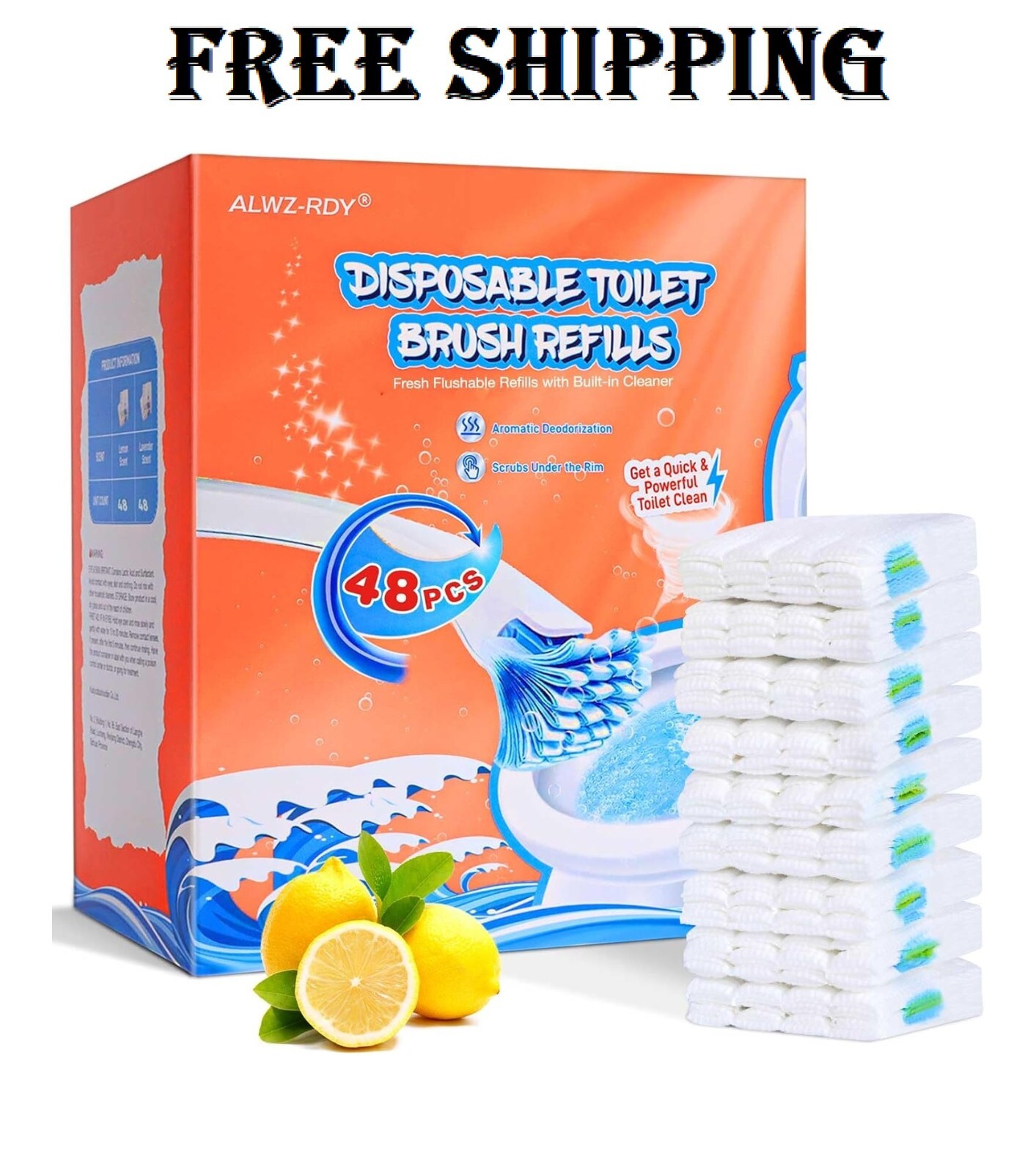 Flushable Toilet Refills with 48ct, Fresh Flushable Toilet Brush Refills for Toi