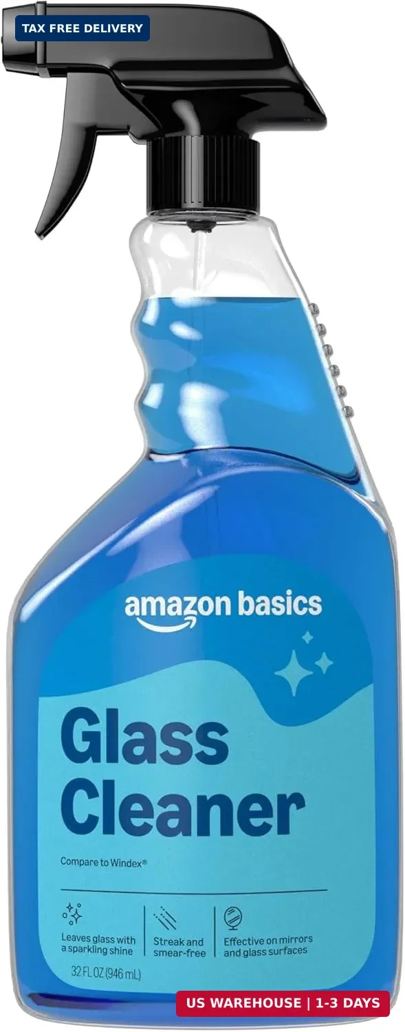 Amazon Basics Glass Cleaner, Streak-Free Shine, 32 Fl Oz, Pack of 2 with 1 Spray