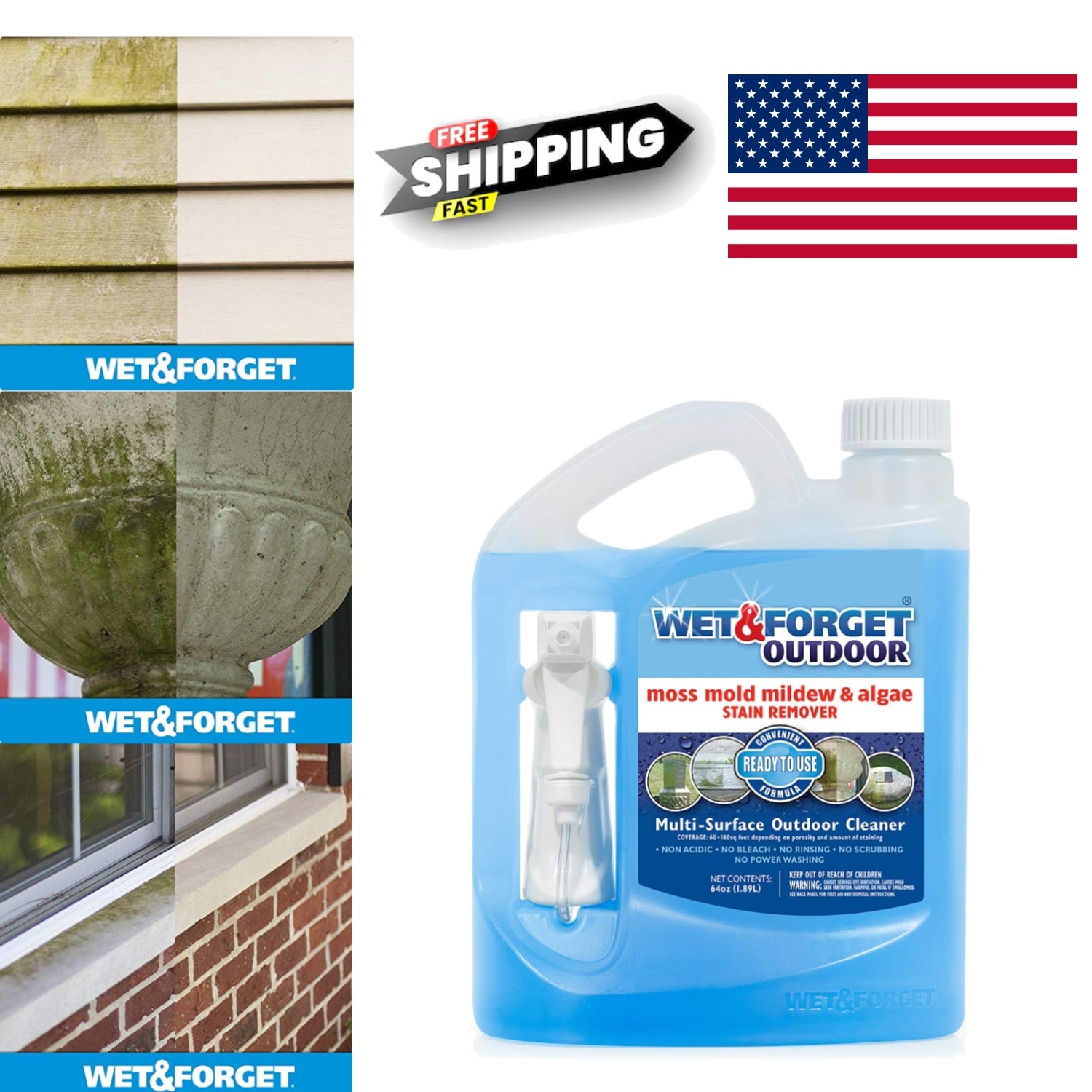 Liquid Stain Remover for Outdoor Use 64 Ounce Non Bleach Multi Surface Cleaner