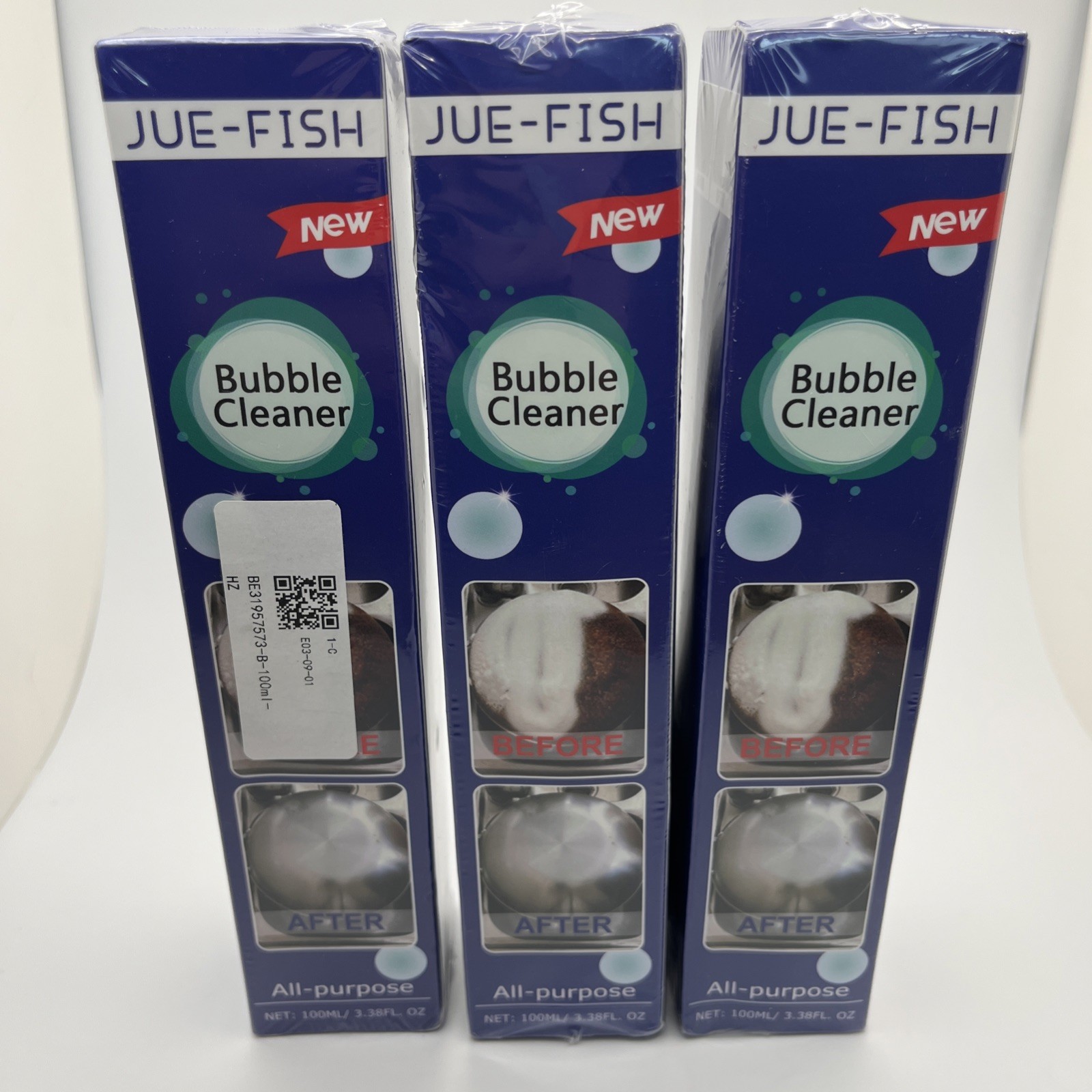 Lot of 3 – JUE-FISH Bubble Cleaner – Grease & Oil Stain Cleaner 100 mL – Sealed