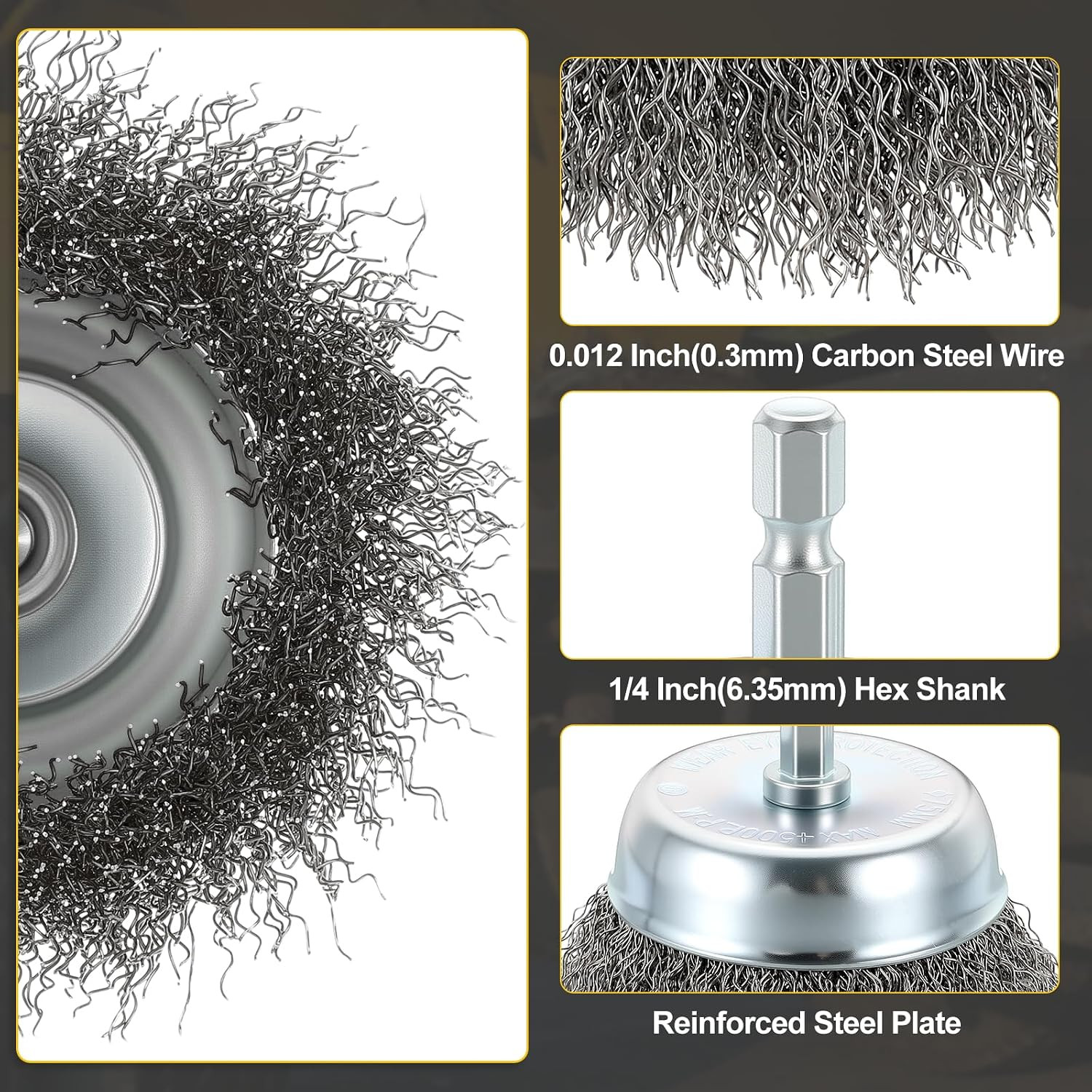 3 Inch Wire Wheel Cup Brush for Drill – 1 Pcs – Coarse Carbon Steel Crimping …