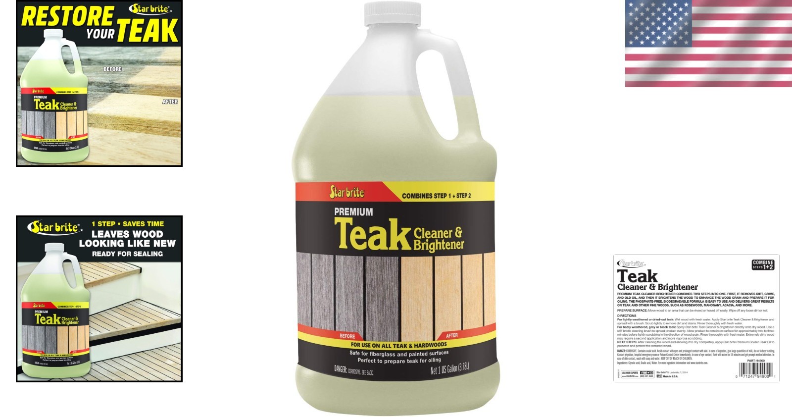 Wood Cleaner & Brightener, 128oz Teak Restorer, Easy One-Step Formula,