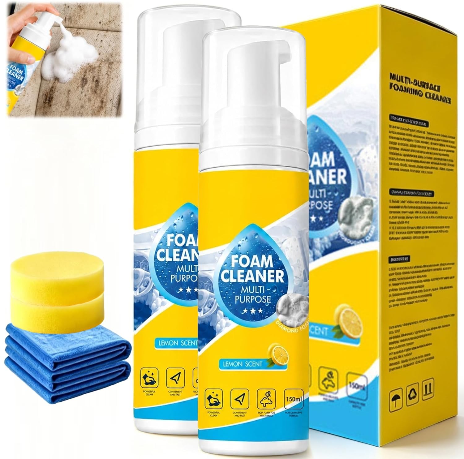 4-in-1 Multi-Purpose Foam Cleaner, All-Purpose Deep Cleaning Spraywith Sponge…