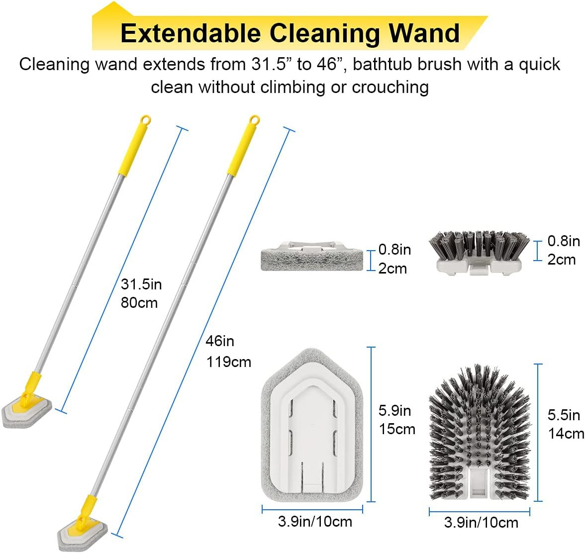 Shower Cleaning Brush with Locking Head, 3 in 1 Tub Tile Scrubber Brush with 50′