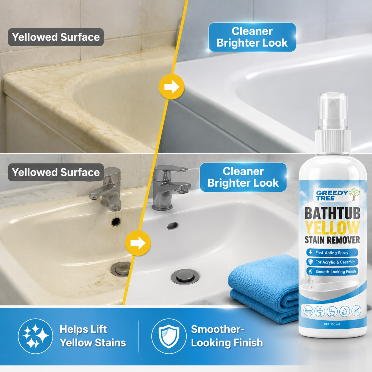 Toilet And Sink Yellow Stain Cleaner Spray For Bathroom Touch Ups