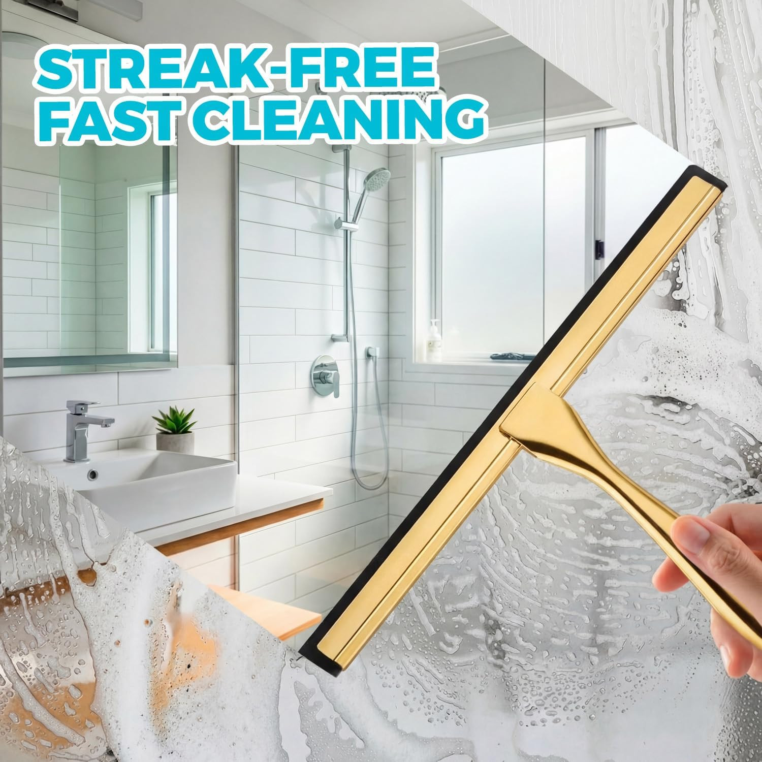 2PACK 10-Inch Golden All-Purpose Shower Squeegee for Shower Doors, Bath Linen Se