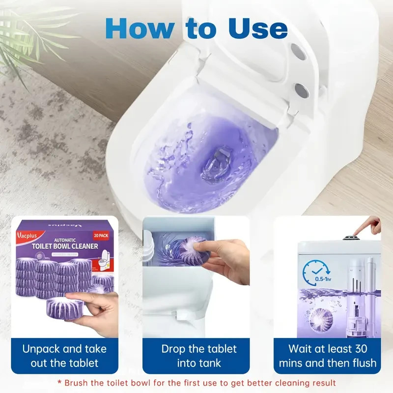 20 Pcs Vacplus Purple Toilet Bowl Cleaner Tablets Effervescent (US SELLER)