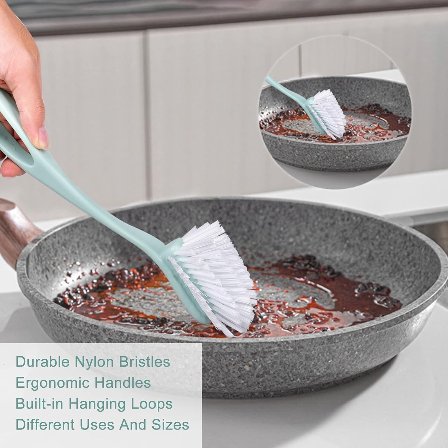 Dish Brush With Handle Kitchen Deep Cleaning Dish Scrub Brush 3 Pieces Ergonomic