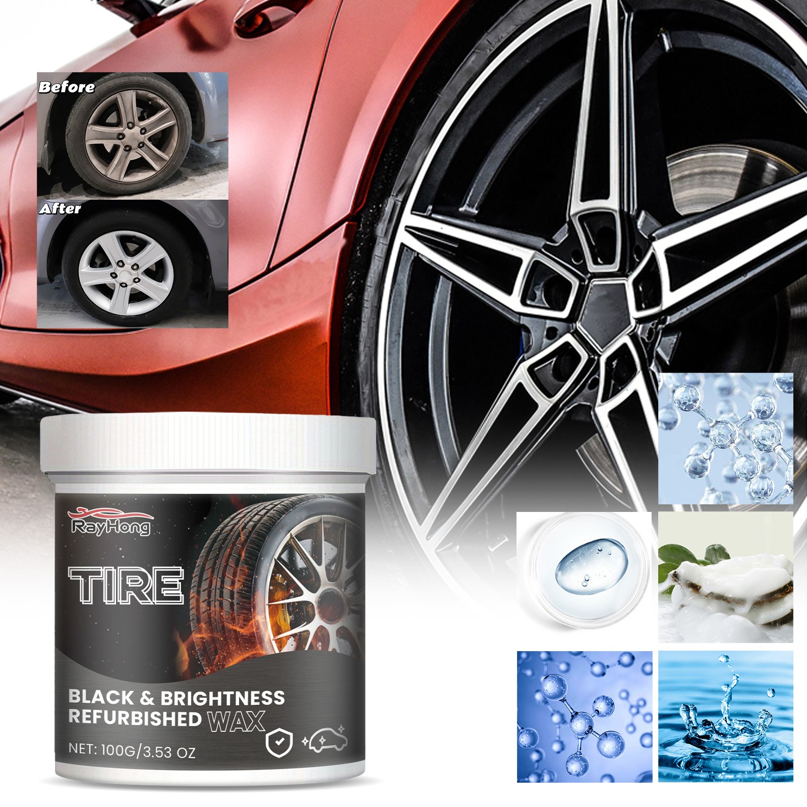 Tire Dressing Gel Long Lasting UV Protectant Black Restorer Shine & Clean