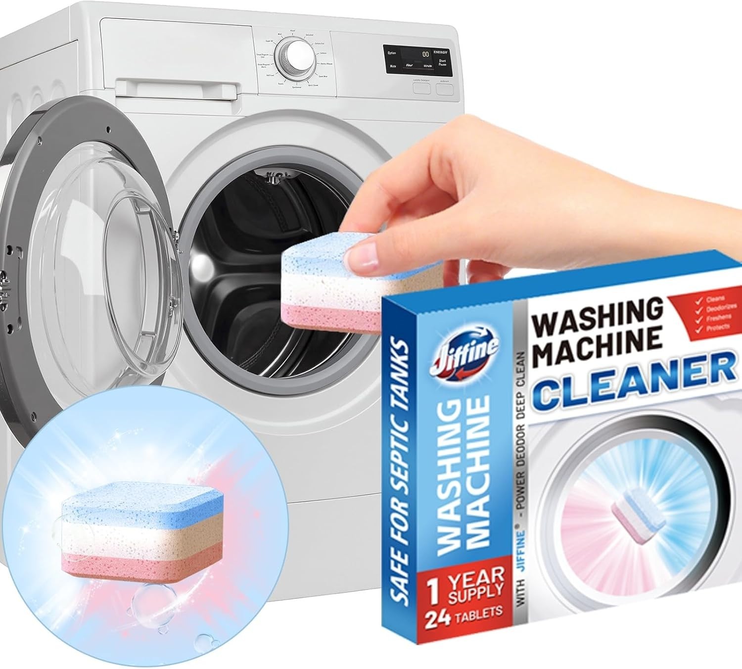 24 Pack Washing Machine Cleaner Descaler Tablets -Deep Clean HE Front & Top Load