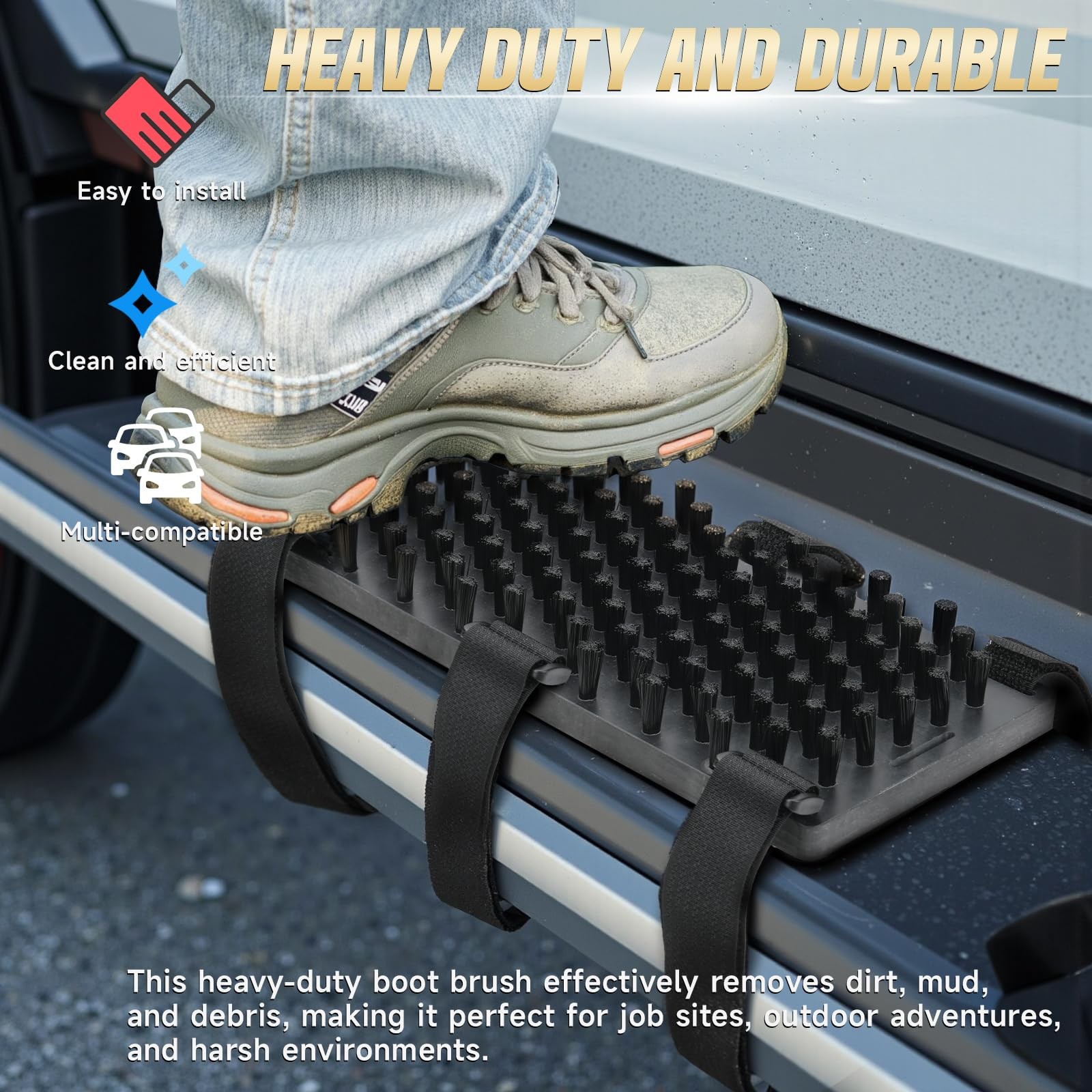 Truck Step Mounted Brush Fit for Universal, Heavy Duty Boot Scraper Brush with 4