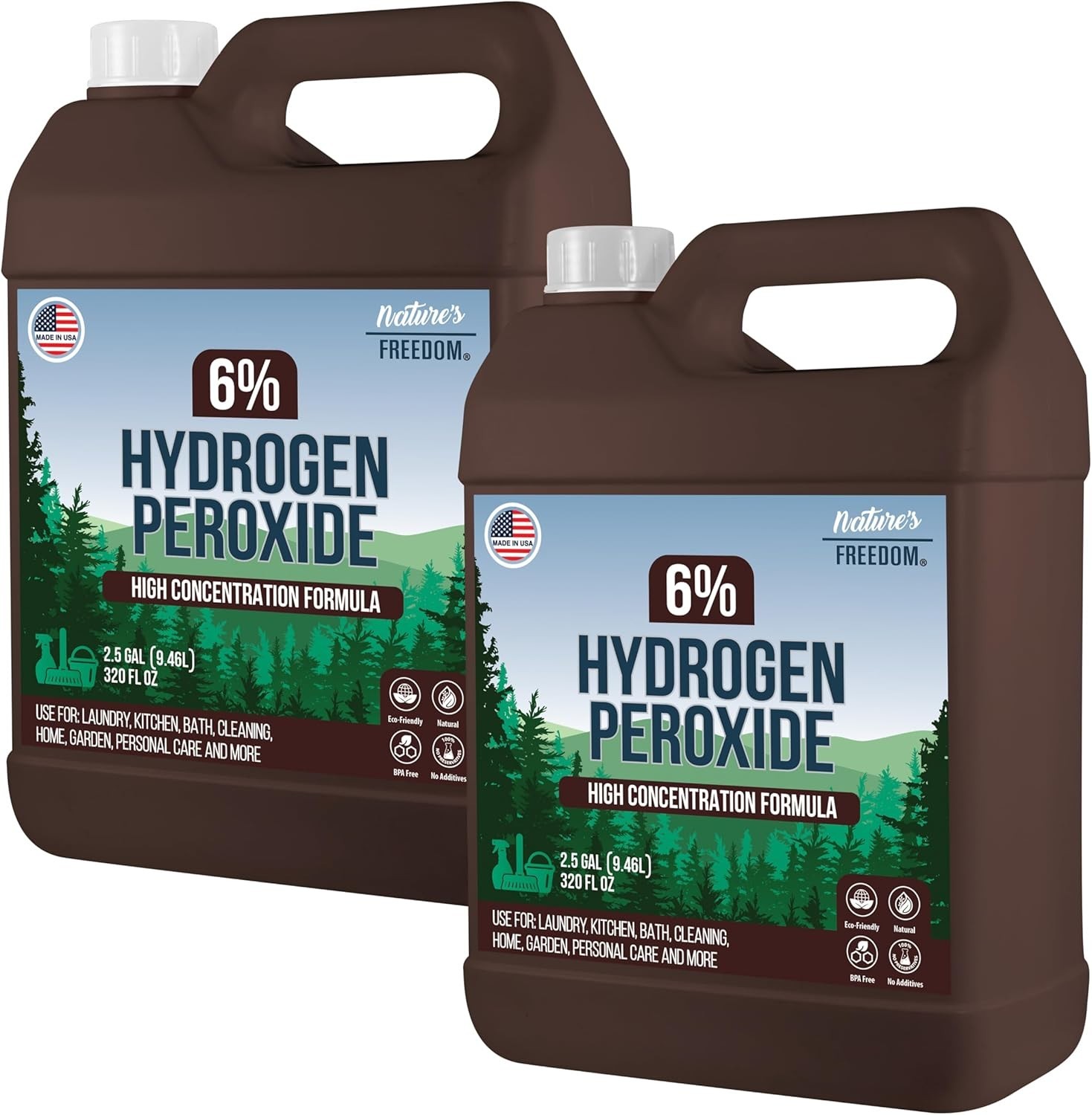 6% Hydrogen Peroxide, Food Grade H2O2 and Purified Water Only, 5 Gallons
