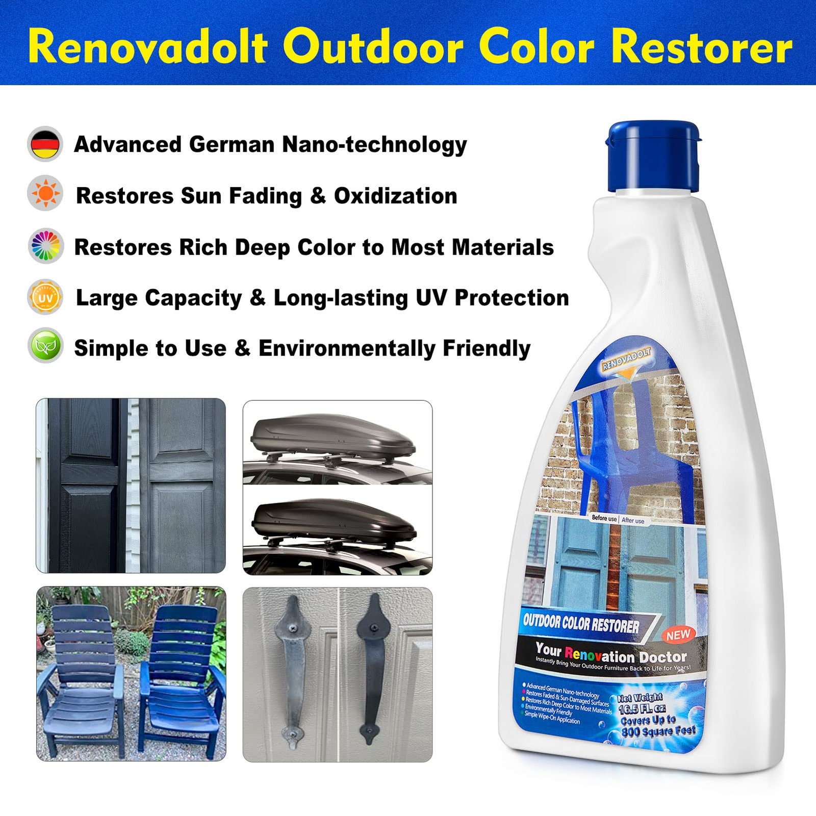 RENOVADOLT Outdoor Color Restorer 16.5oz Plastic Vinyl Shutter Restorer Faded…