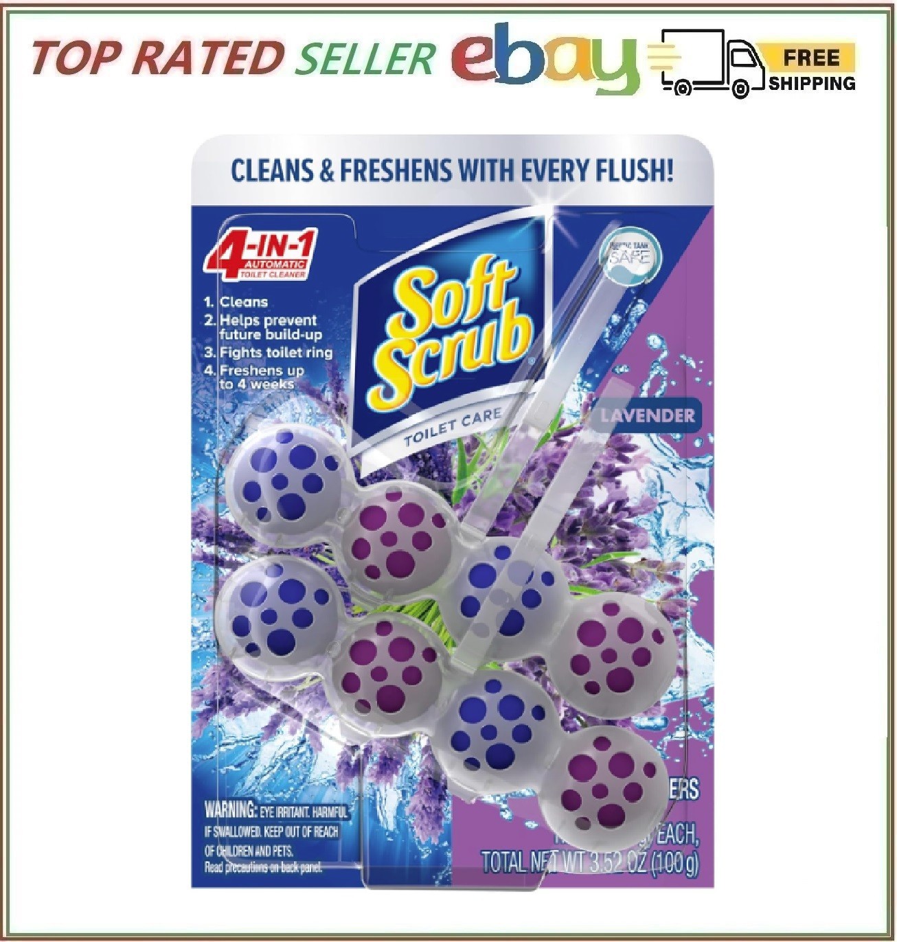 Soft Scrub 4-in-1 Rim Hanger Toilet Bowl Cleaner, Lavender, 2 Count