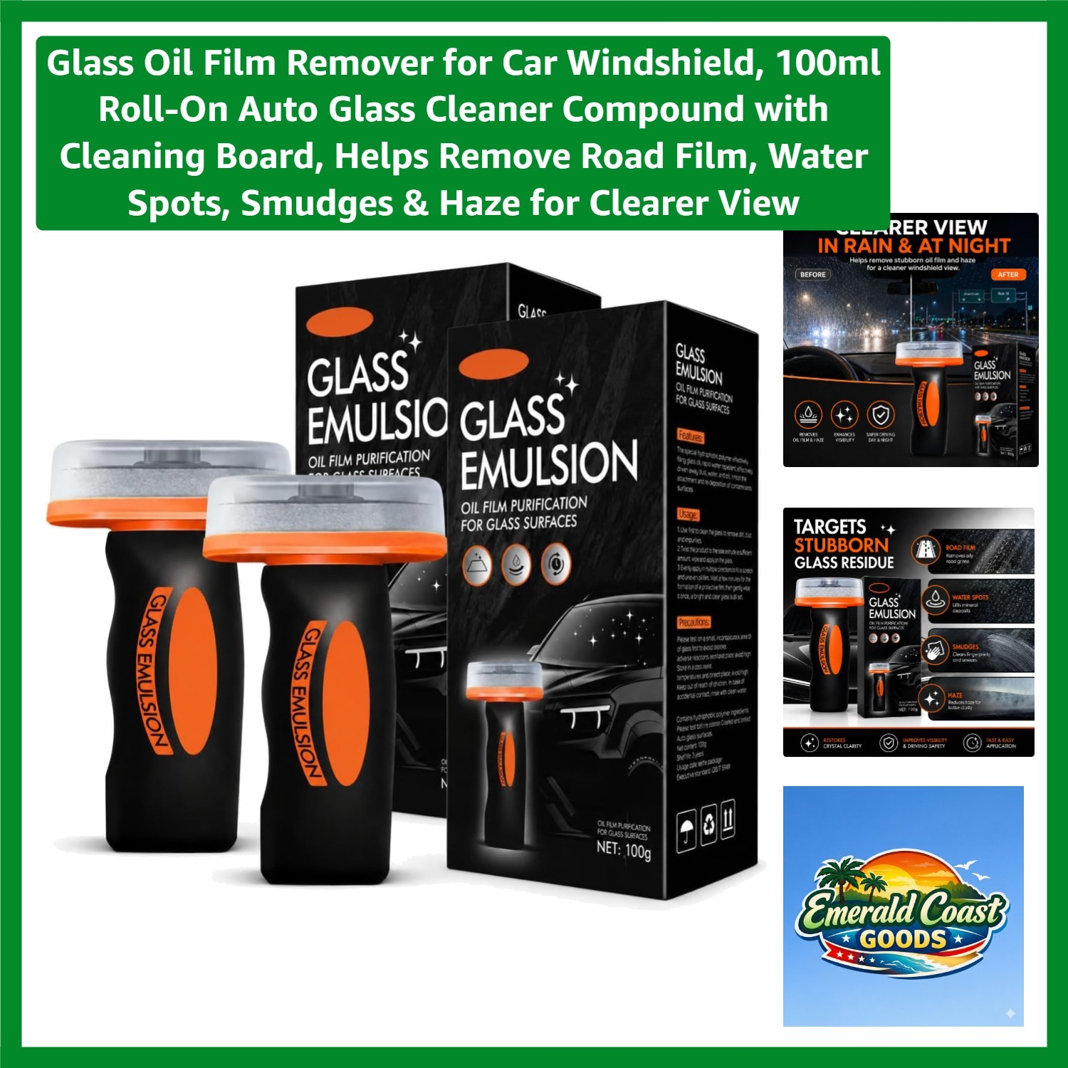 100ml Glass Cleaner with Cleaning Board – Remove Haze & Road Grime