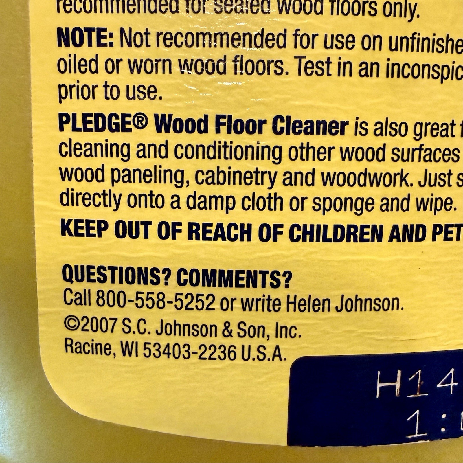 VTG 2007 Johnson Pledge Floor Care Wood Floor Cleaner Citrus Scent 27oz ~ READ