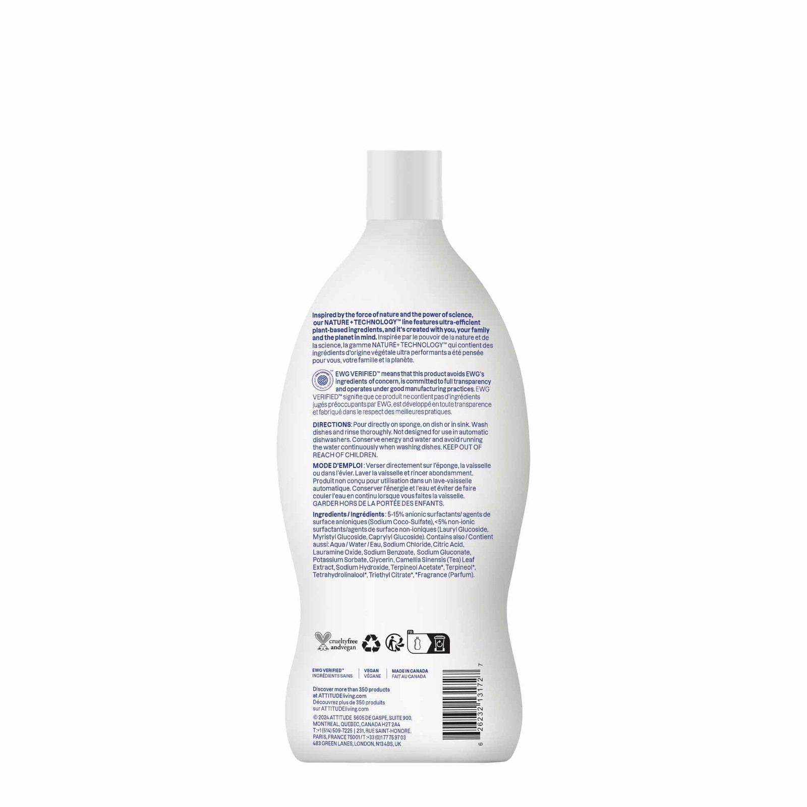 EWG Verified Vegan Dish Soap, Plant-Based Citrus Zest, 23.7 Fl Oz