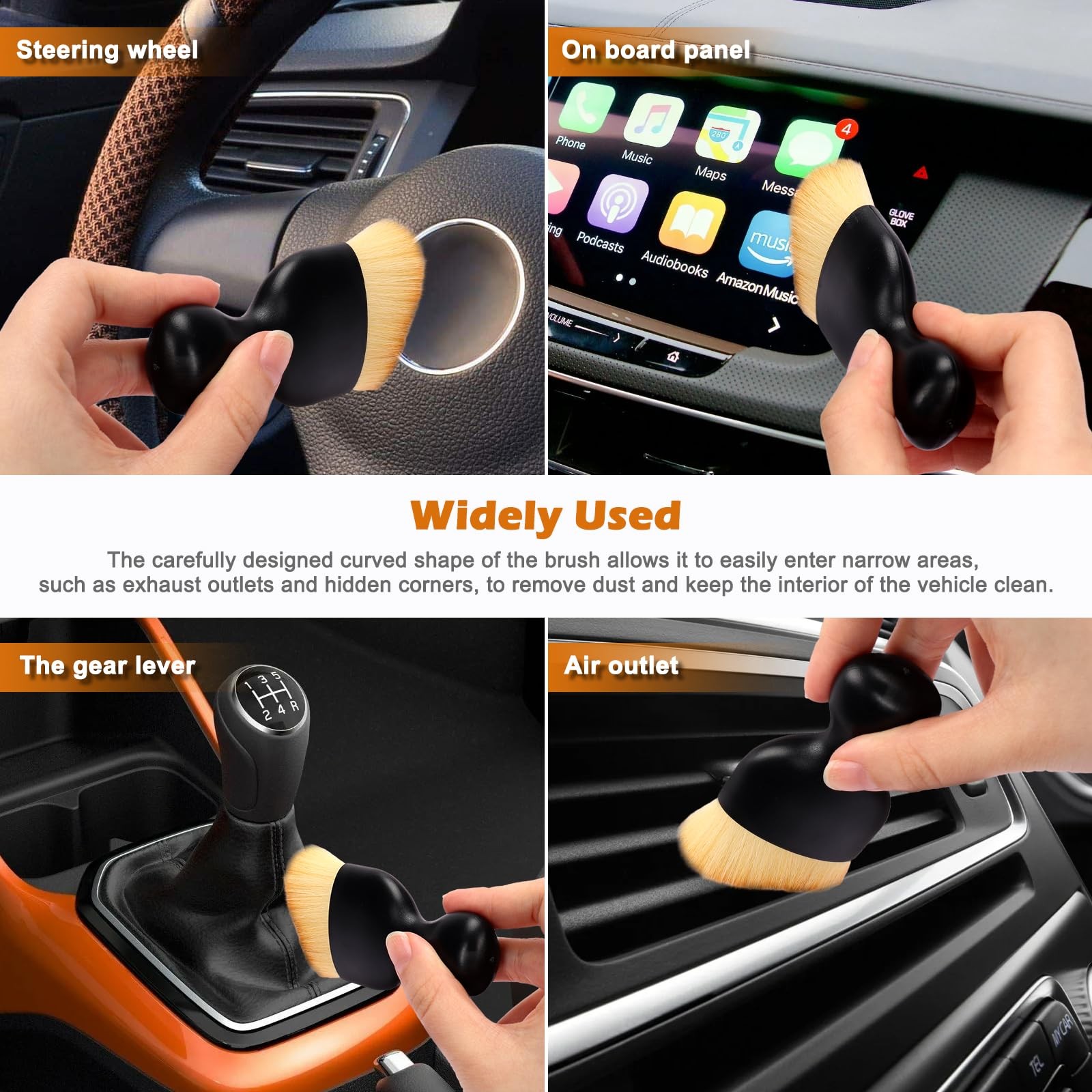 Auto Car Detailing Brush Set Car Interior Cleaning Kit Includes 3 Boar Hair D…