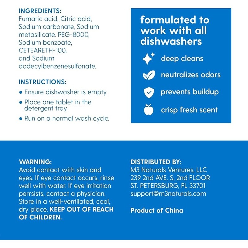 Dishwasher Cleaning Tablets Non-Toxic Deep Clean Eco-Friendly Grease Removal New