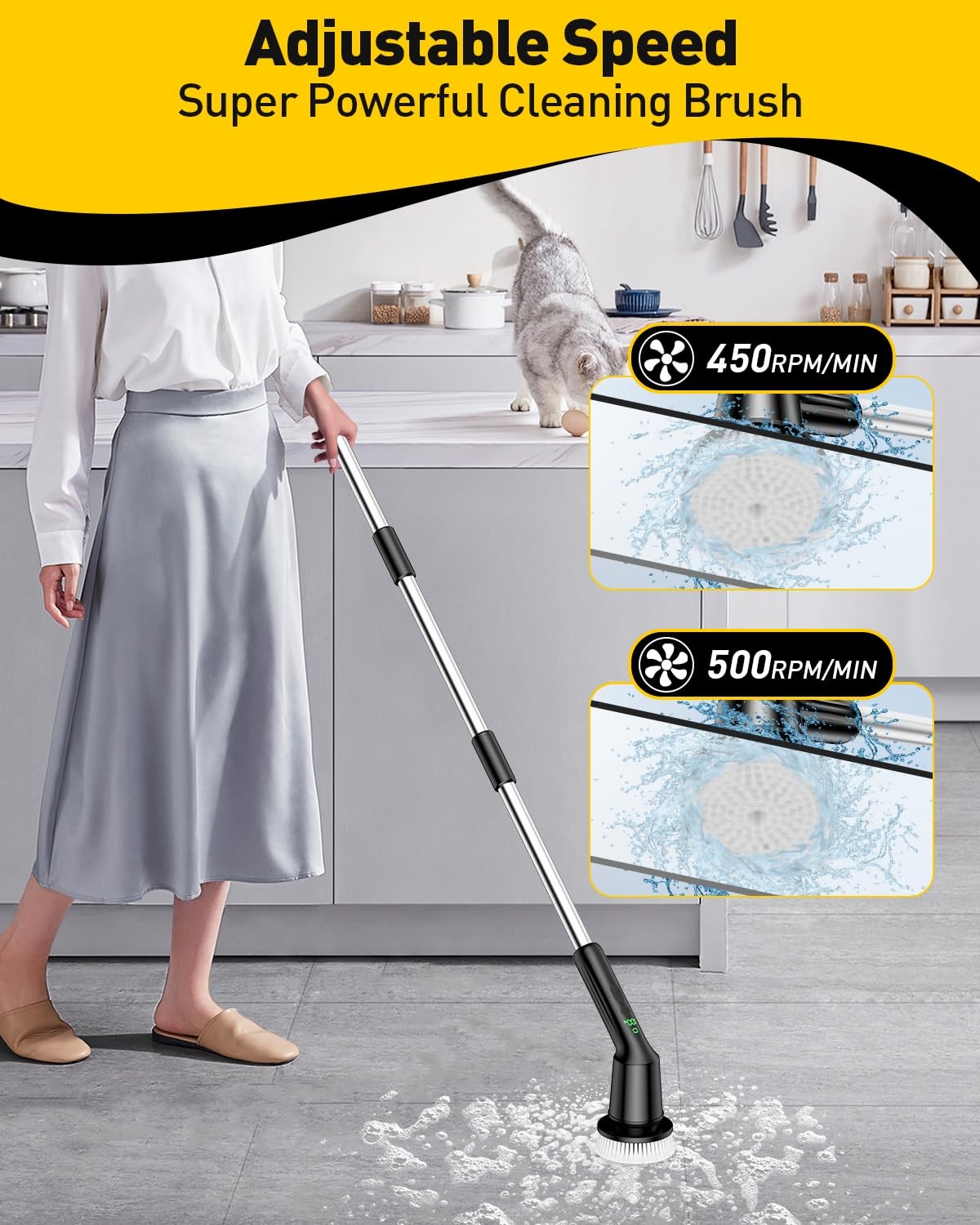 Electric Spin Scrubber for Cleaning Bathroom, Shower Scrubber Rotary Floor Brush